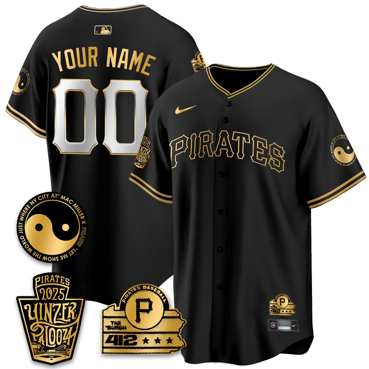 Pirates Black & Gold Jersey - Nike Pirates Black & Gold Custom Jersey