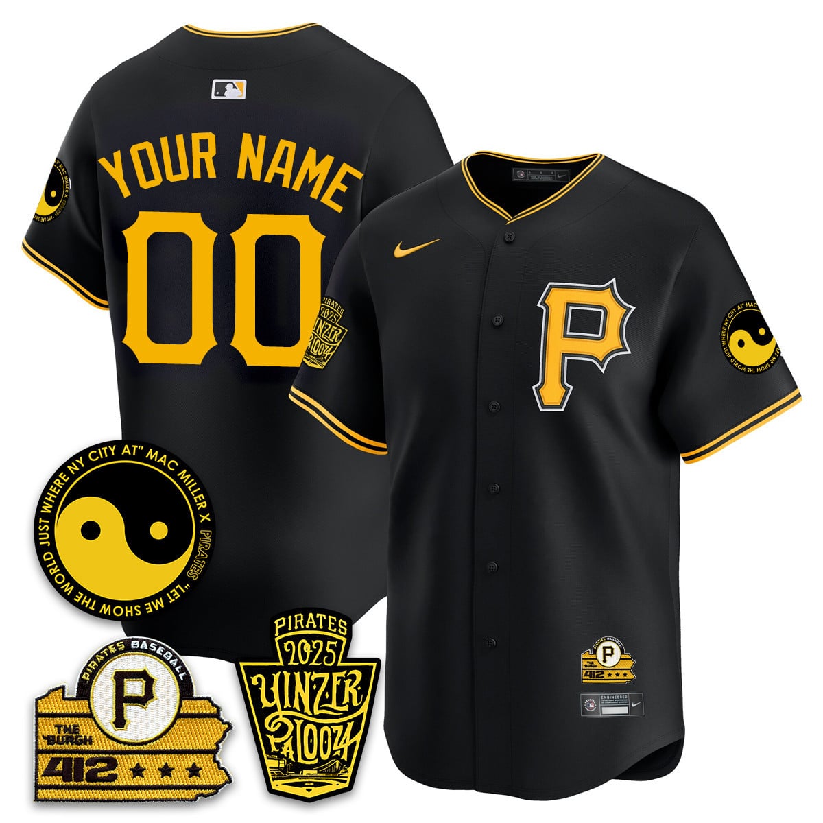 Alternative view of Pirates Black & Gold Jersey - Nike Pirates Black & Gold Custom Jersey