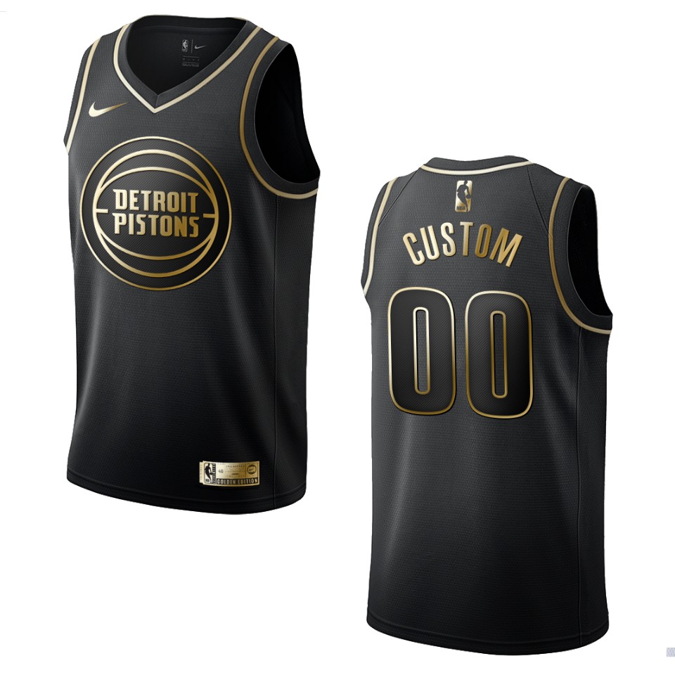 Pistons Black Custom Jersey Golden Edition - Nike Pistons Black Custom