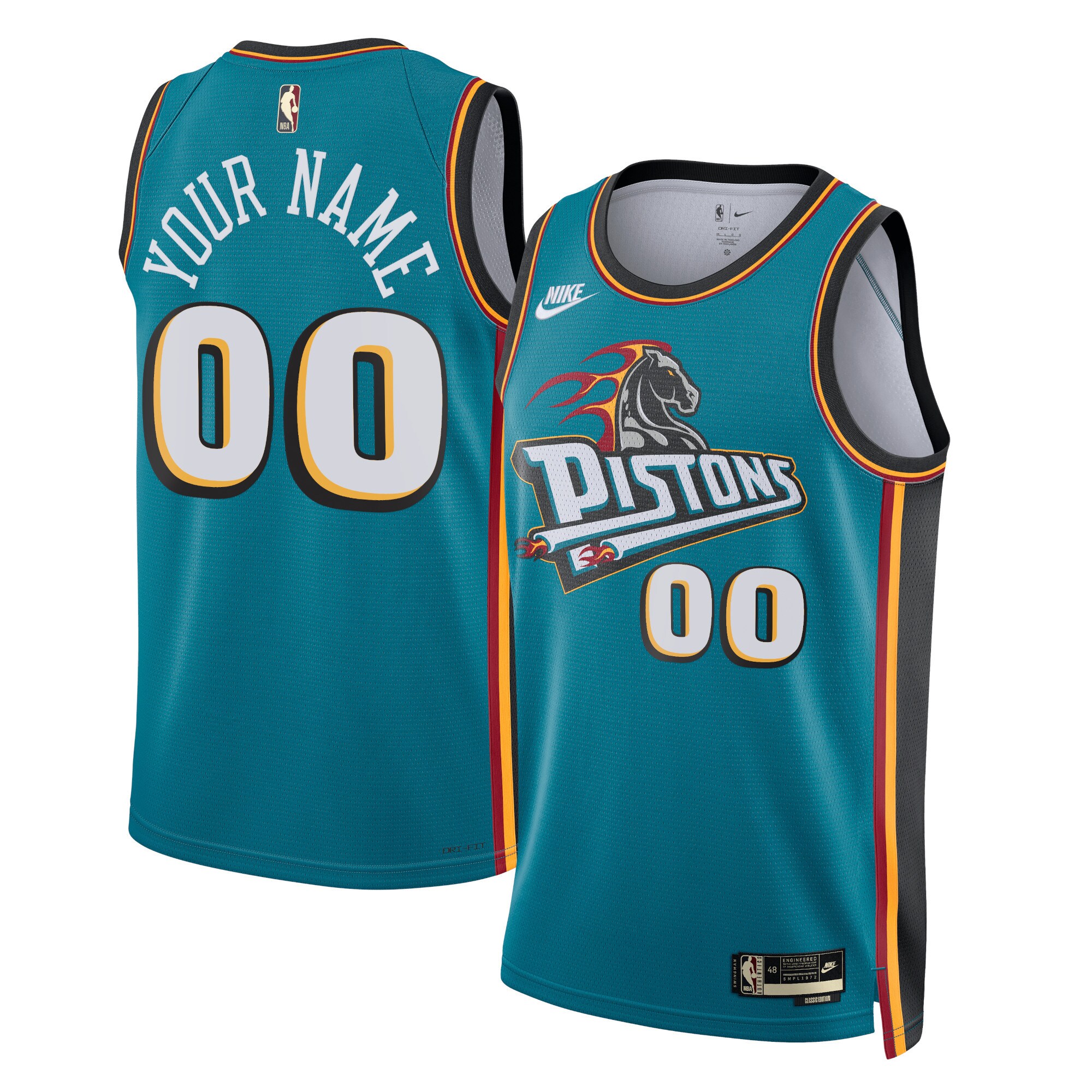 Pistons Teal Custom Jersey - Nike - Classic Edition