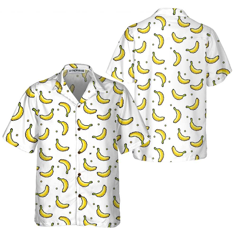 Pixel Banana Pattern Hawaiian Shirt, Funny Banana Shirt For Adults, Banana Pattern Shirt