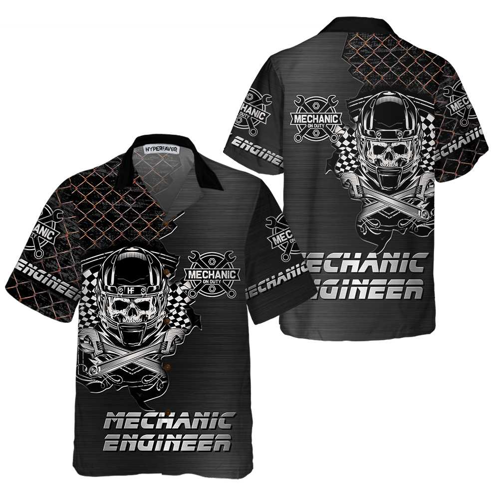Premium Mechanic Hawaiian Shirt, Cool Skull Mechanic Shirt For Men, Best Gift For Mechanic