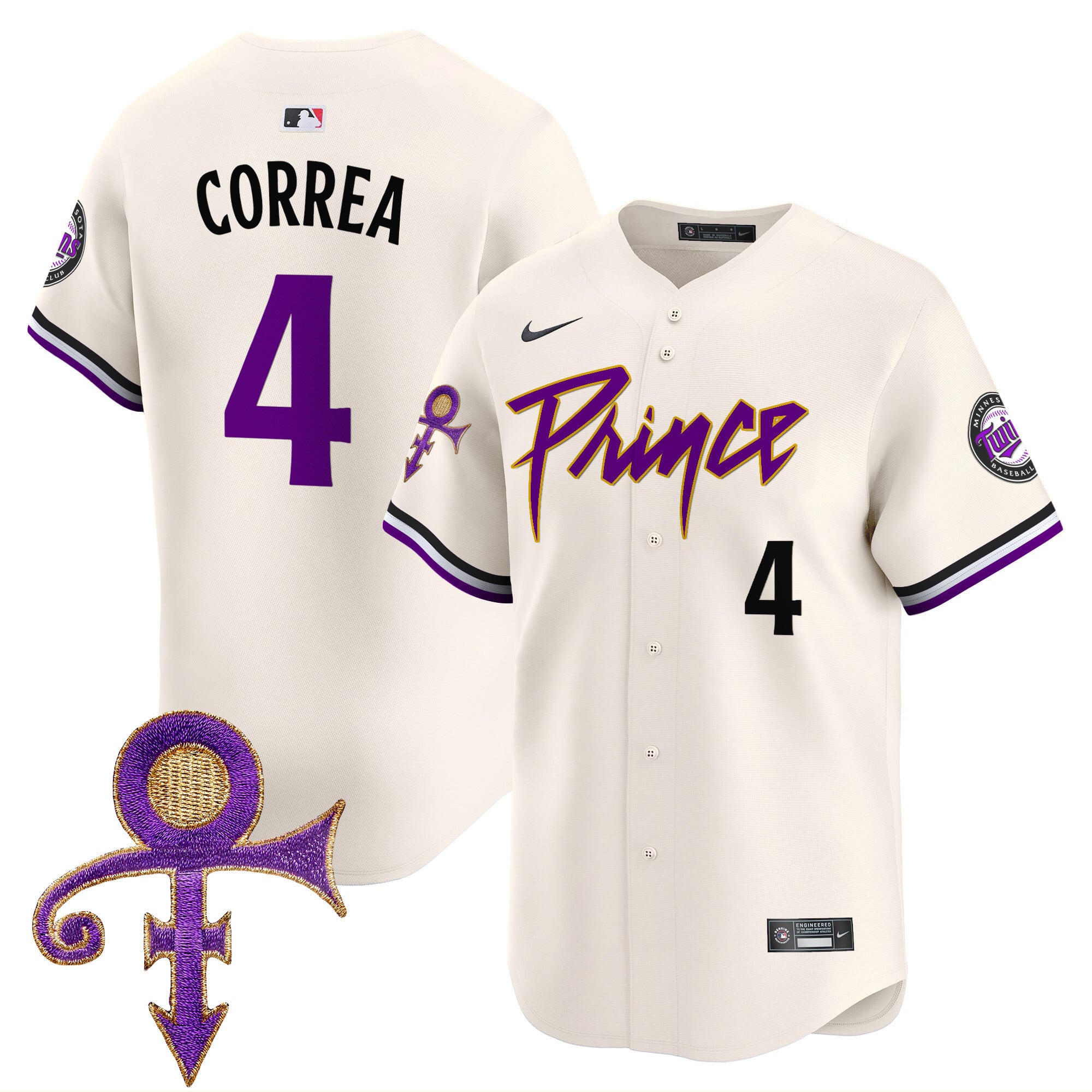 Alternative view of Prince Minnesota Twins Jersey - Nike - Cream & Purple #58