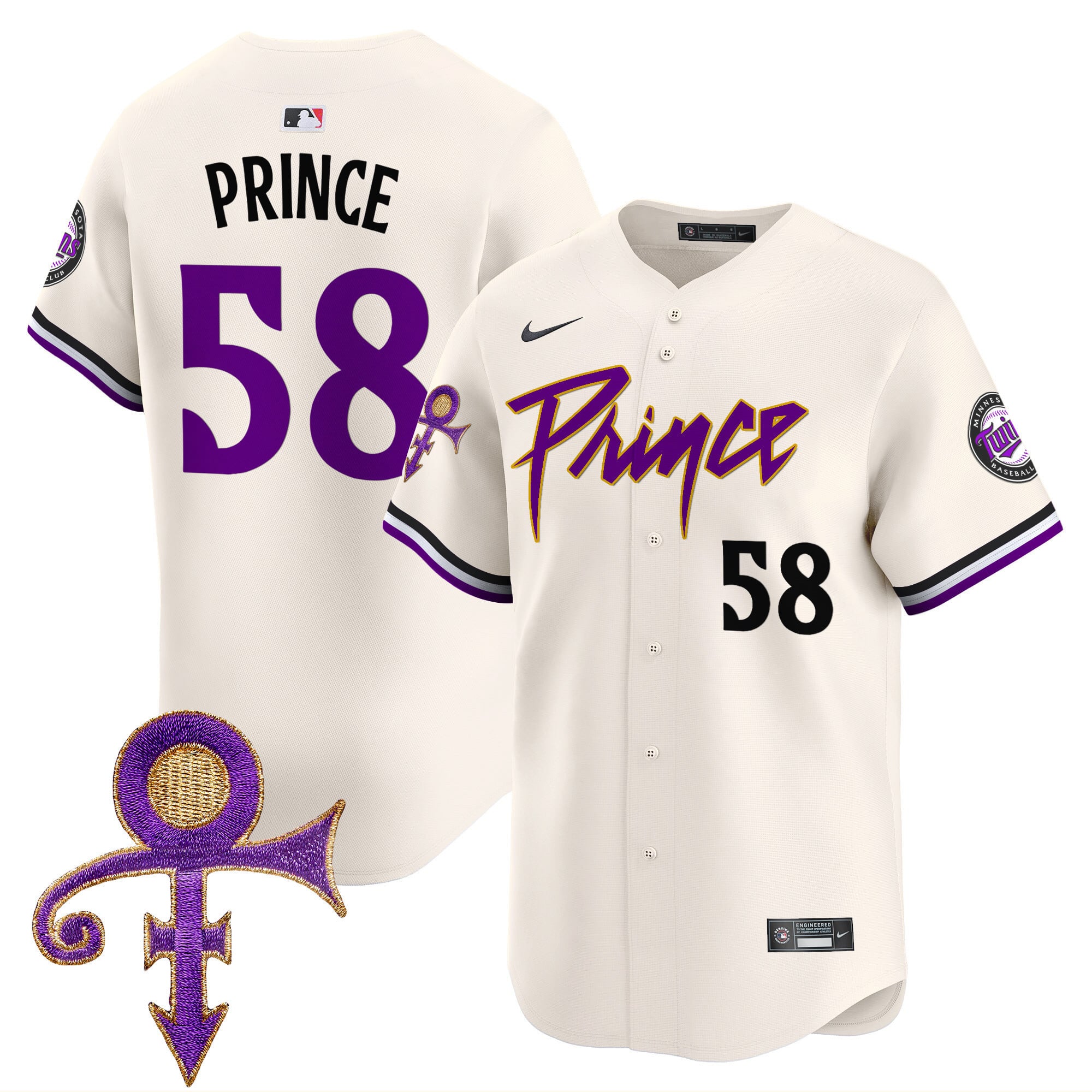Prince Minnesota Twins Jersey - Nike - Cream & Purple #58