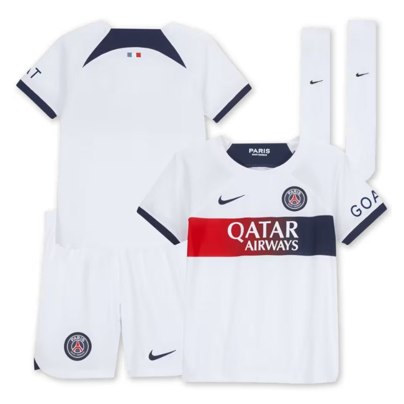 PSG Kids Away Kit 2023-24 - Premium White Full Set #1 Fan Gear