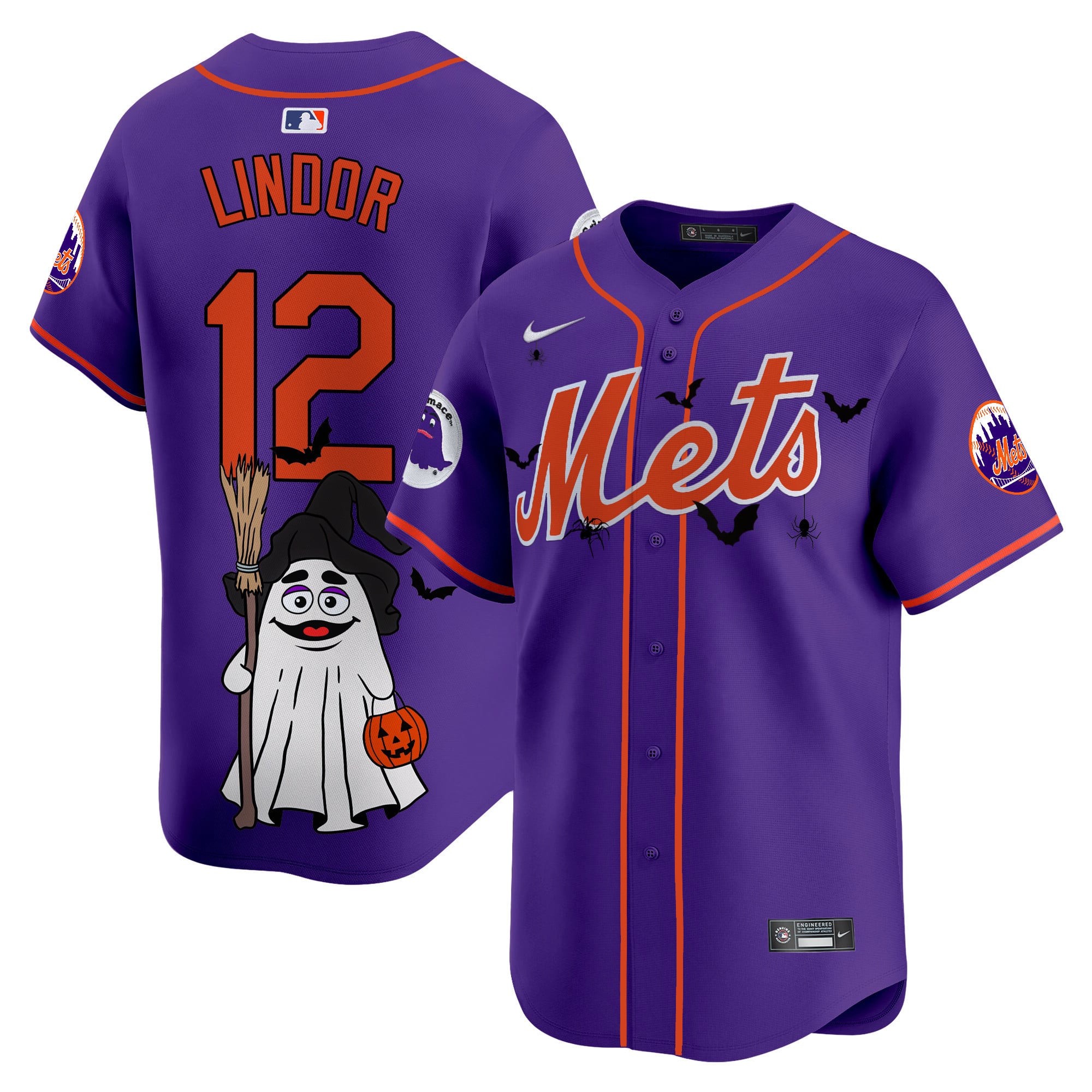 Alternative view of purple Nike Mets Halloween Jersey - Nike Mets Halloween Jersey