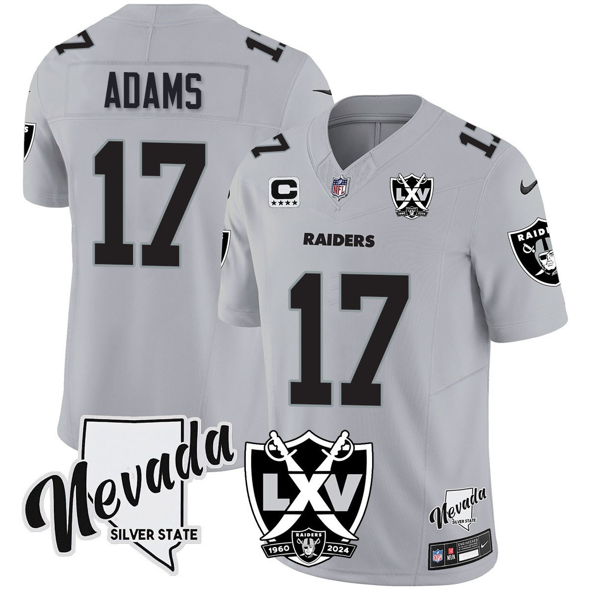Raiders Adams Silver Jersey - Nike Raiders Adams #17 Jersey - Silver