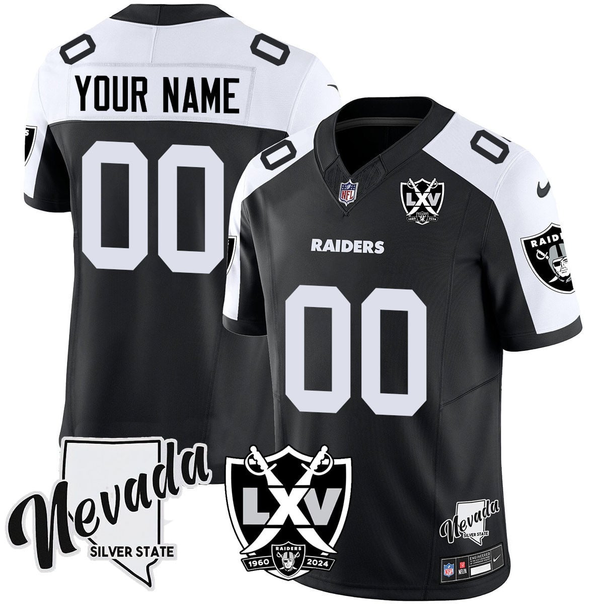 Raiders Black White Custom Jersey - Nike Raiders Black & White Custom