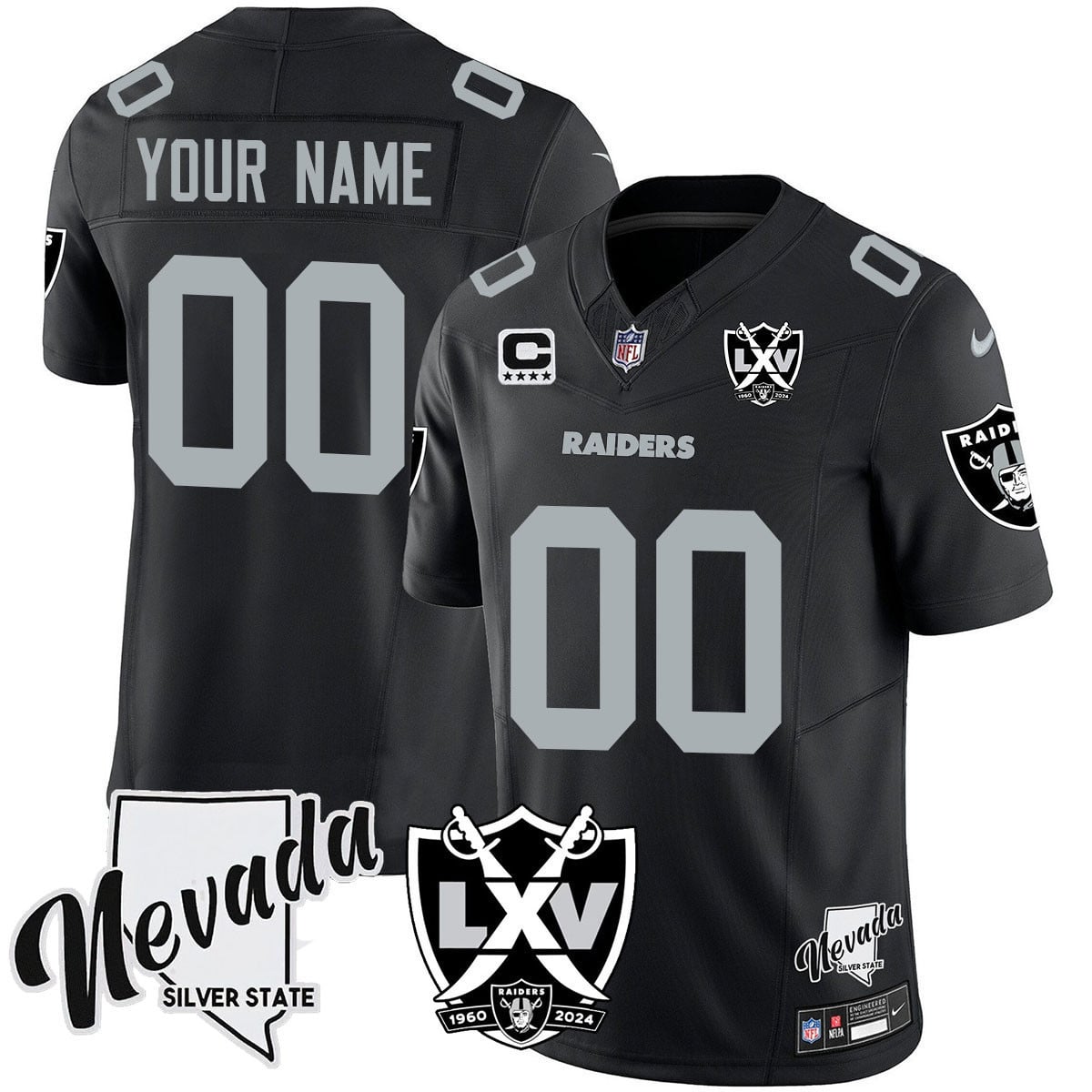 Alternative view of Raiders Black White Custom Jersey - Nike Raiders Black & White Custom