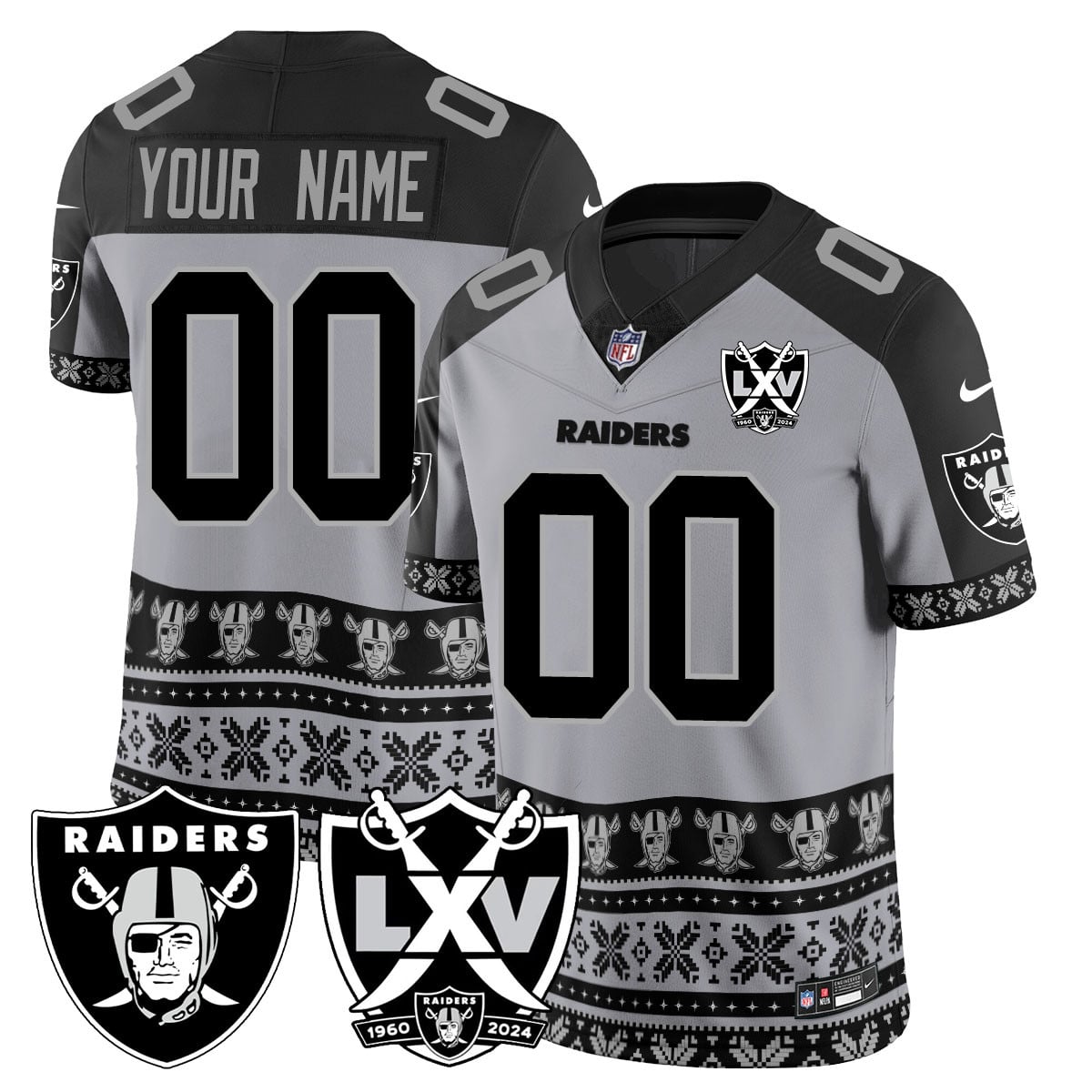 Raiders Gray Holiday Jersey - Nike - Personalized NFL Gear