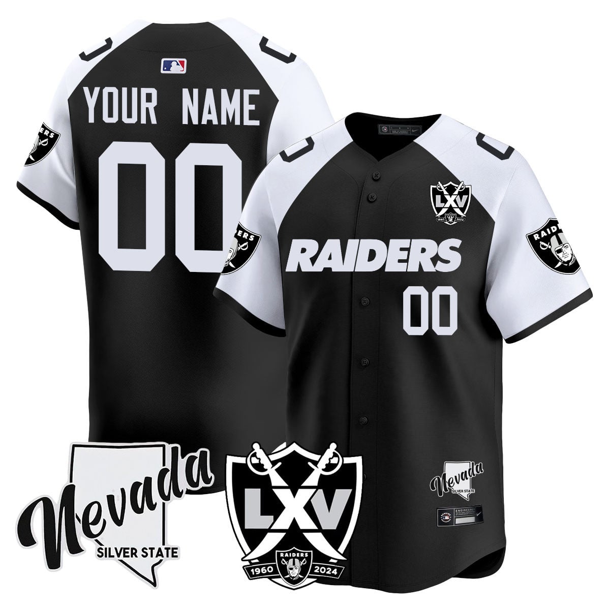Raiders Personalized Baseball Jersey - Raiders Black & White