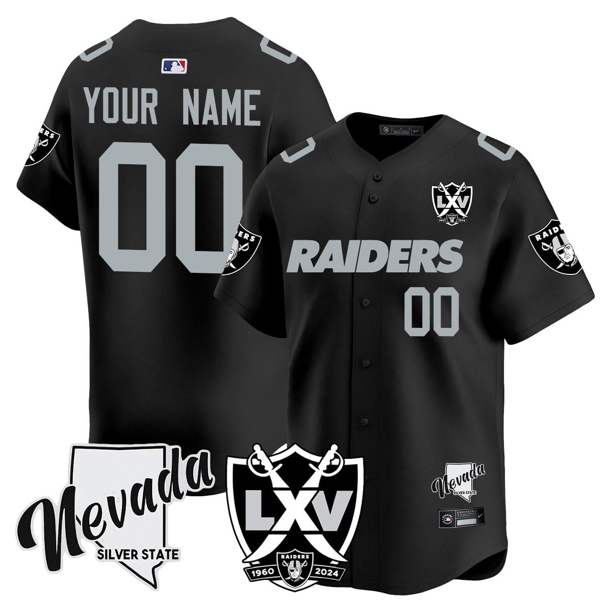 Alternative view of Raiders Personalized Baseball Jersey - Raiders Black & White