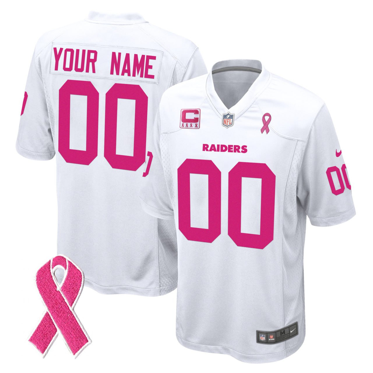 Raiders Pink Ribbon Jersey - Nike - Custom White Edition