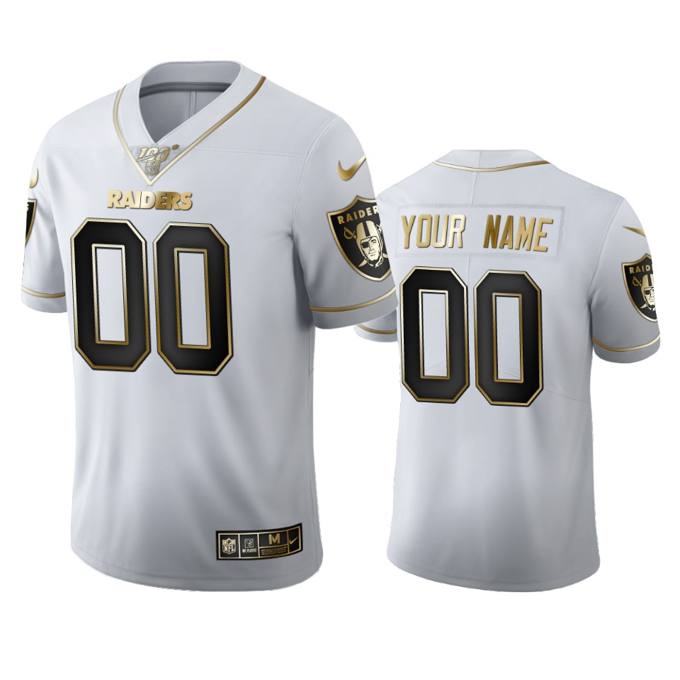 Raiders White Gold Custom Jersey - Nike Raiders White & Gold Custom