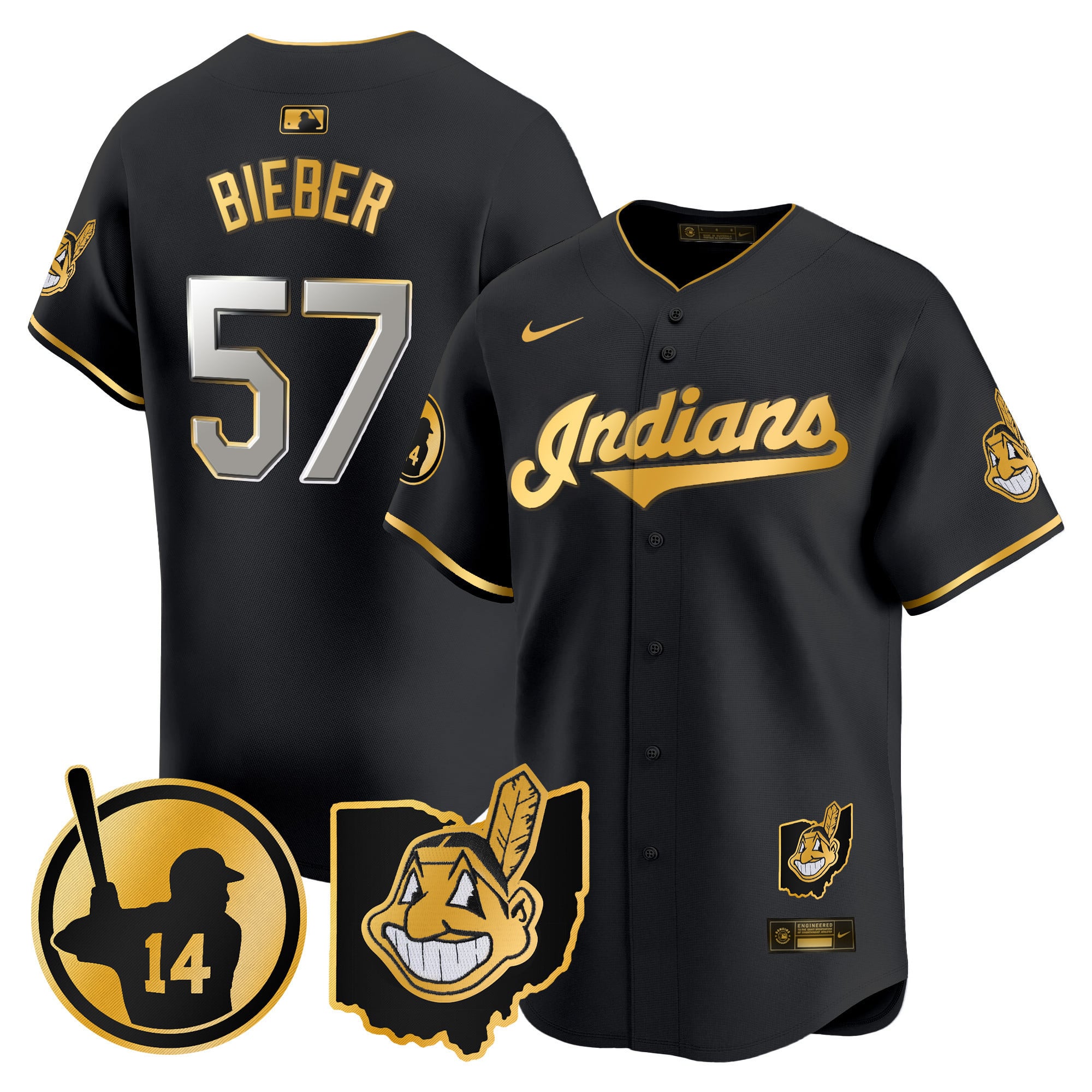 Alternative view of Ramirez #11 Indians Jersey - Nike Ramirez #11 Indians Black Jersey