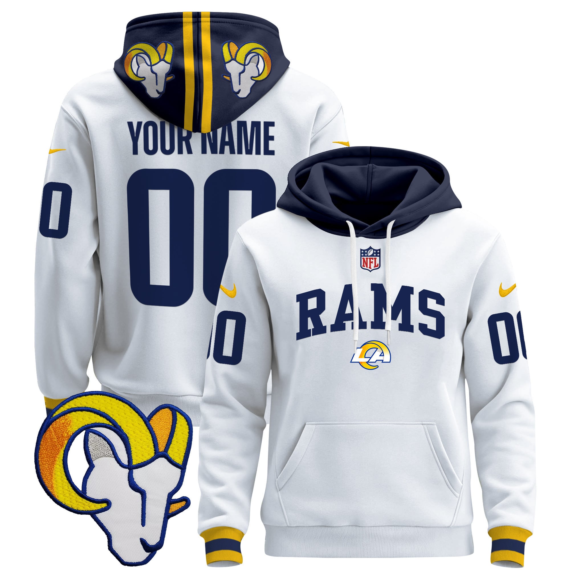 Alternative view of Rams Navy Gold Hoodie - Nike Rams Navy & Gold Hoodie - Custom Name &