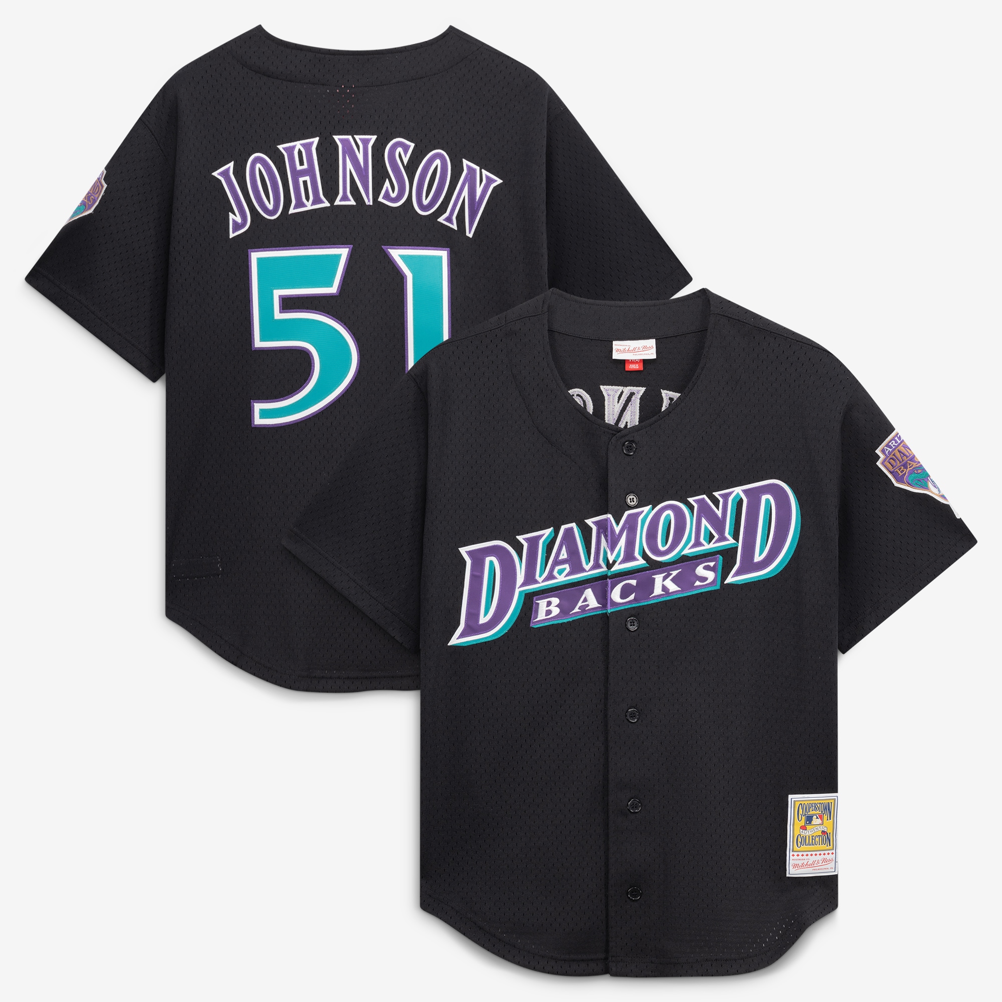 Randy Johnson Arizona Diamondbacks Cooperstown Collection Mesh Batting Practice Button-Up Jersey - Black