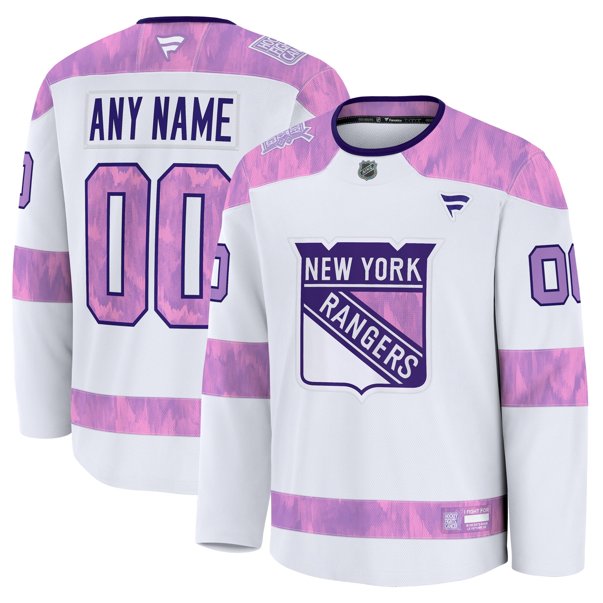Rangers Hockey Fights Cancer Jersey - Fanatics - White/Pink