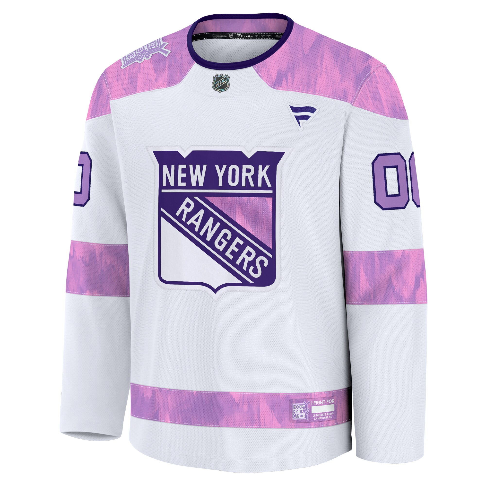 Alternative view of Rangers Hockey Fights Cancer Jersey - Fanatics - White/Pink