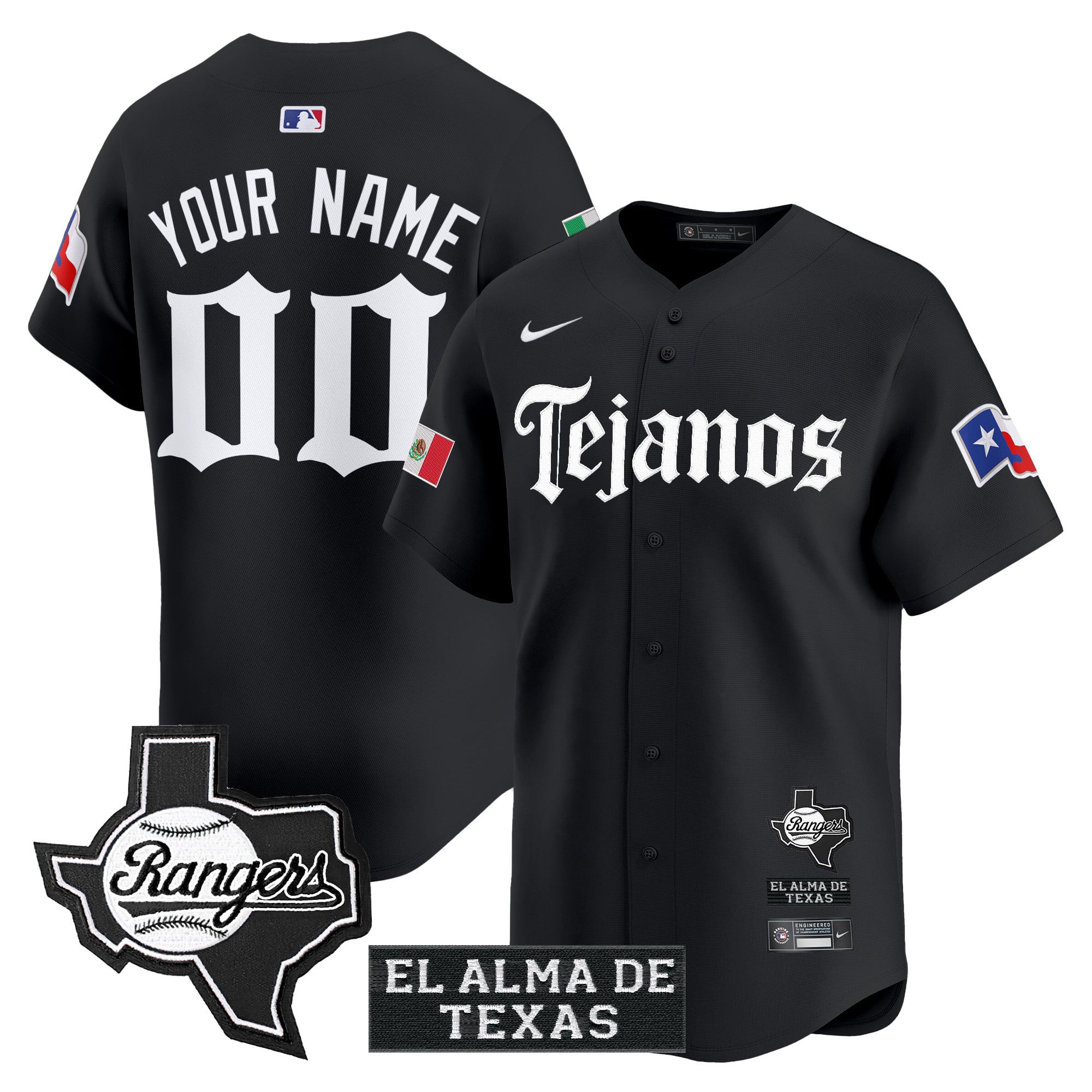 Rangers Tejanos Black Jersey - Nike - Customizable Baseball Style