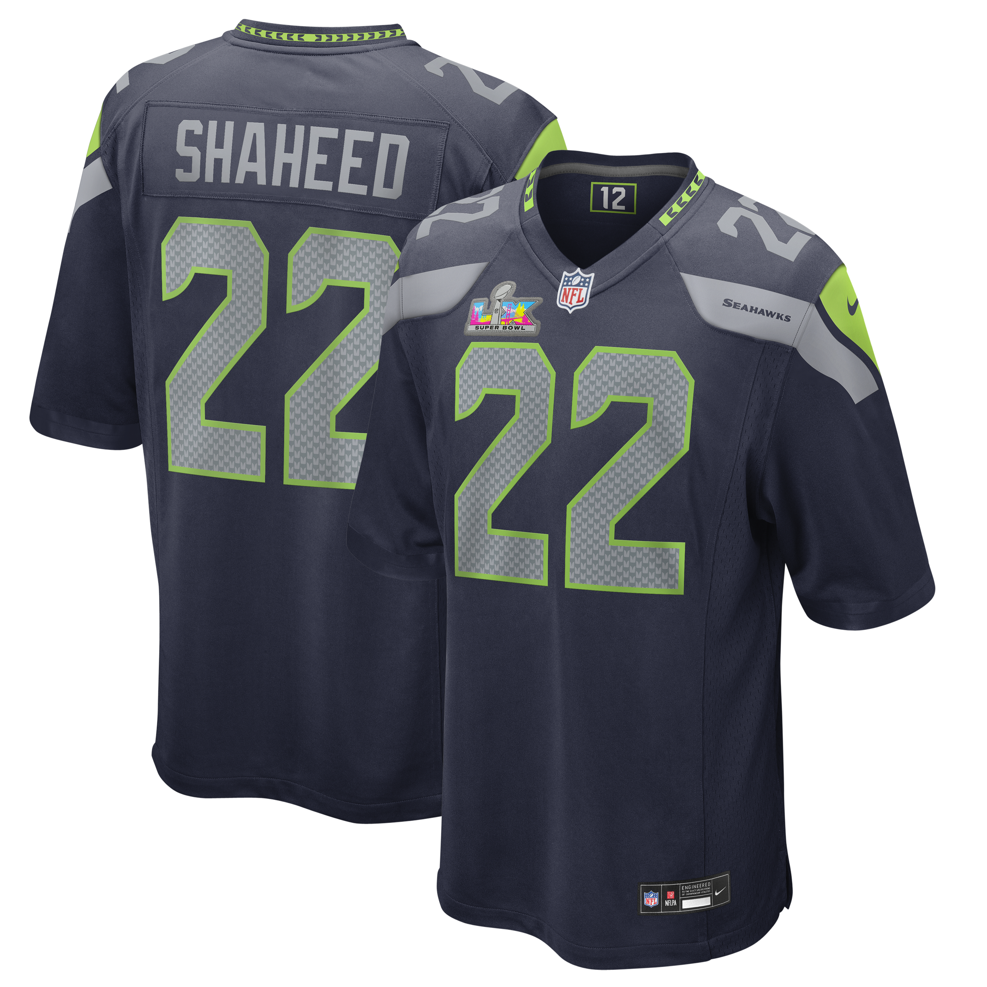 Rashid Shaheed Seattle Seahawks Super Bowl LX Patch Game Jersey - College Navy
