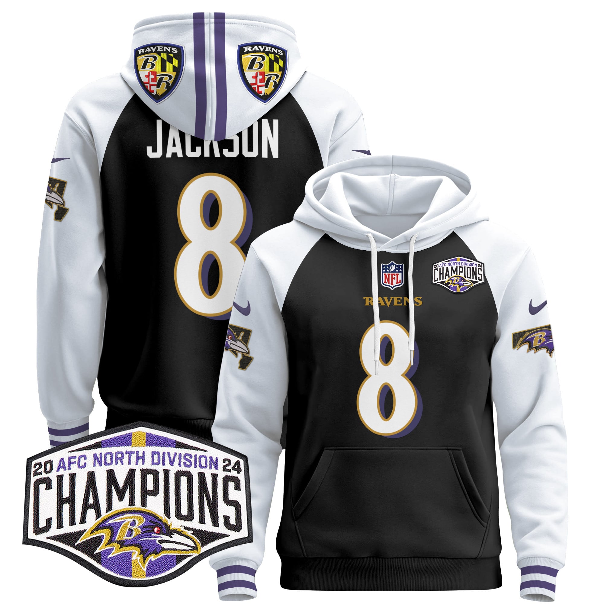 Alternative view of Ravens #22 Black Hoodie - Nike - Custom Name Option