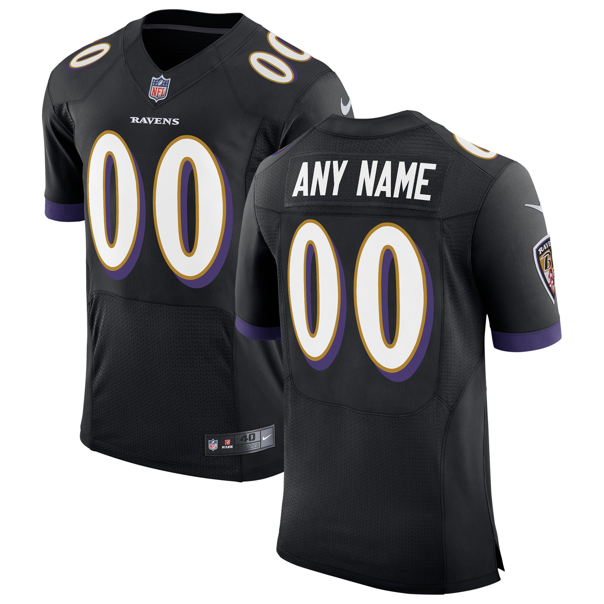 Ravens Black Alternate Custom Jersey - Nike - Personalized NFL