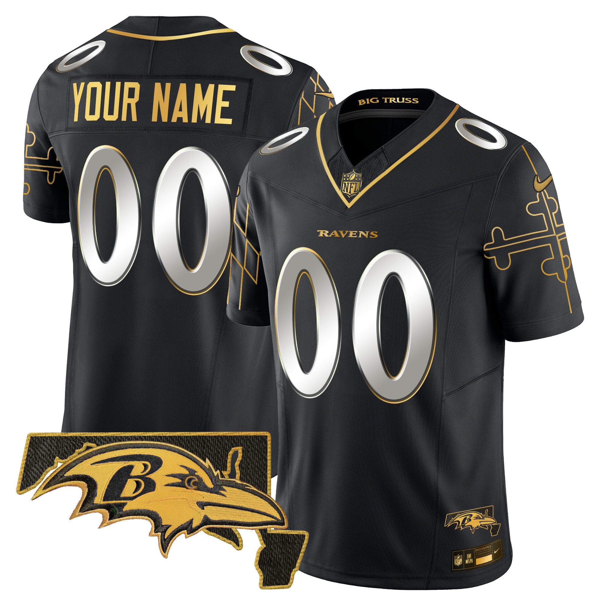 Ravens Black Alternate Jersey - Nike - Customized