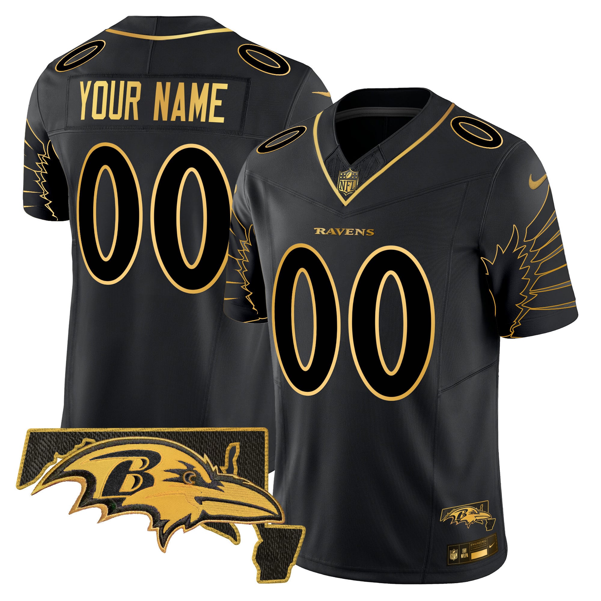Alternative view of Ravens Black Gold Jersey - Nike Ravens Black Gold Edition Custom