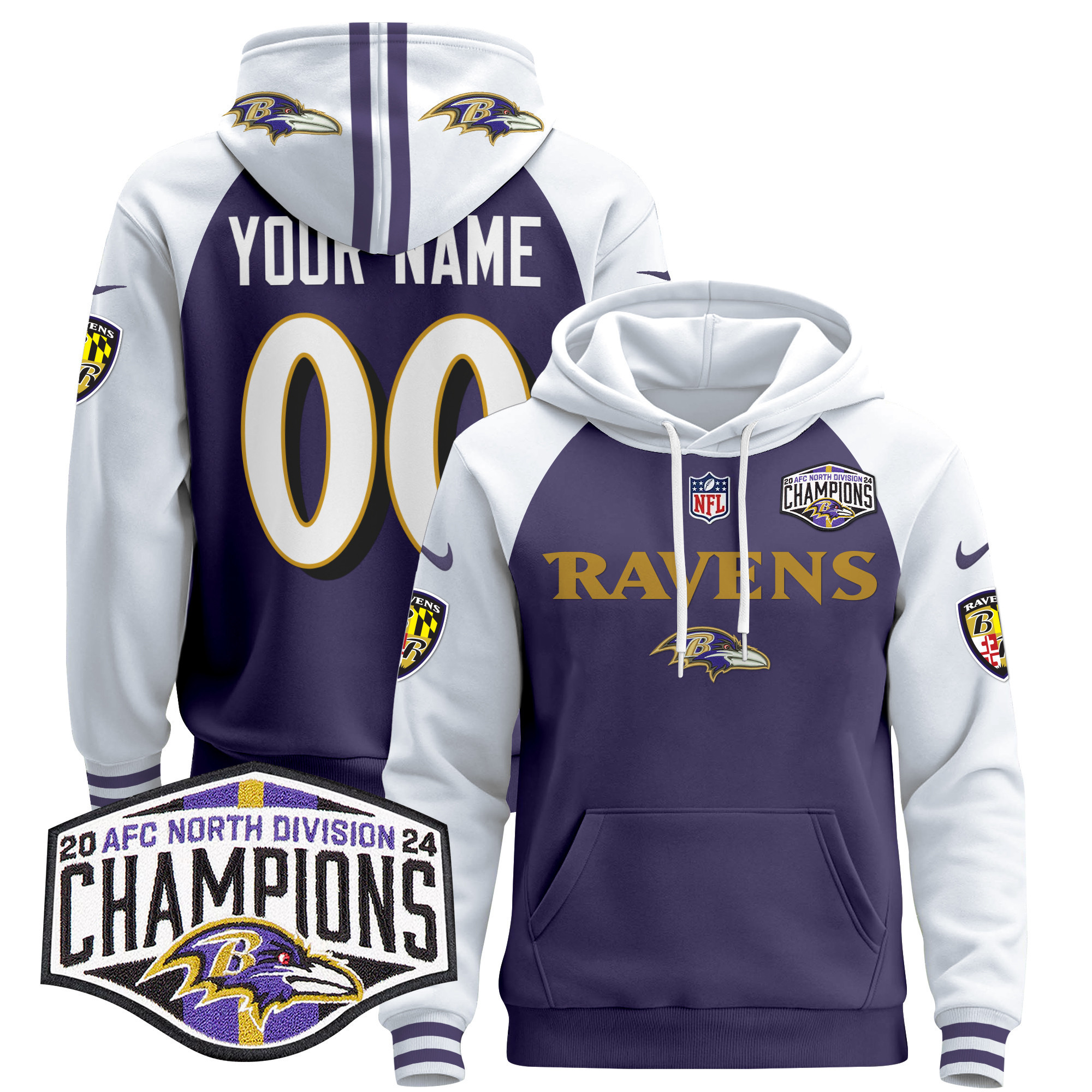 Alternative view of Ravens Champions Personalized Hoodie - Nike Ravens Champions Hoodie