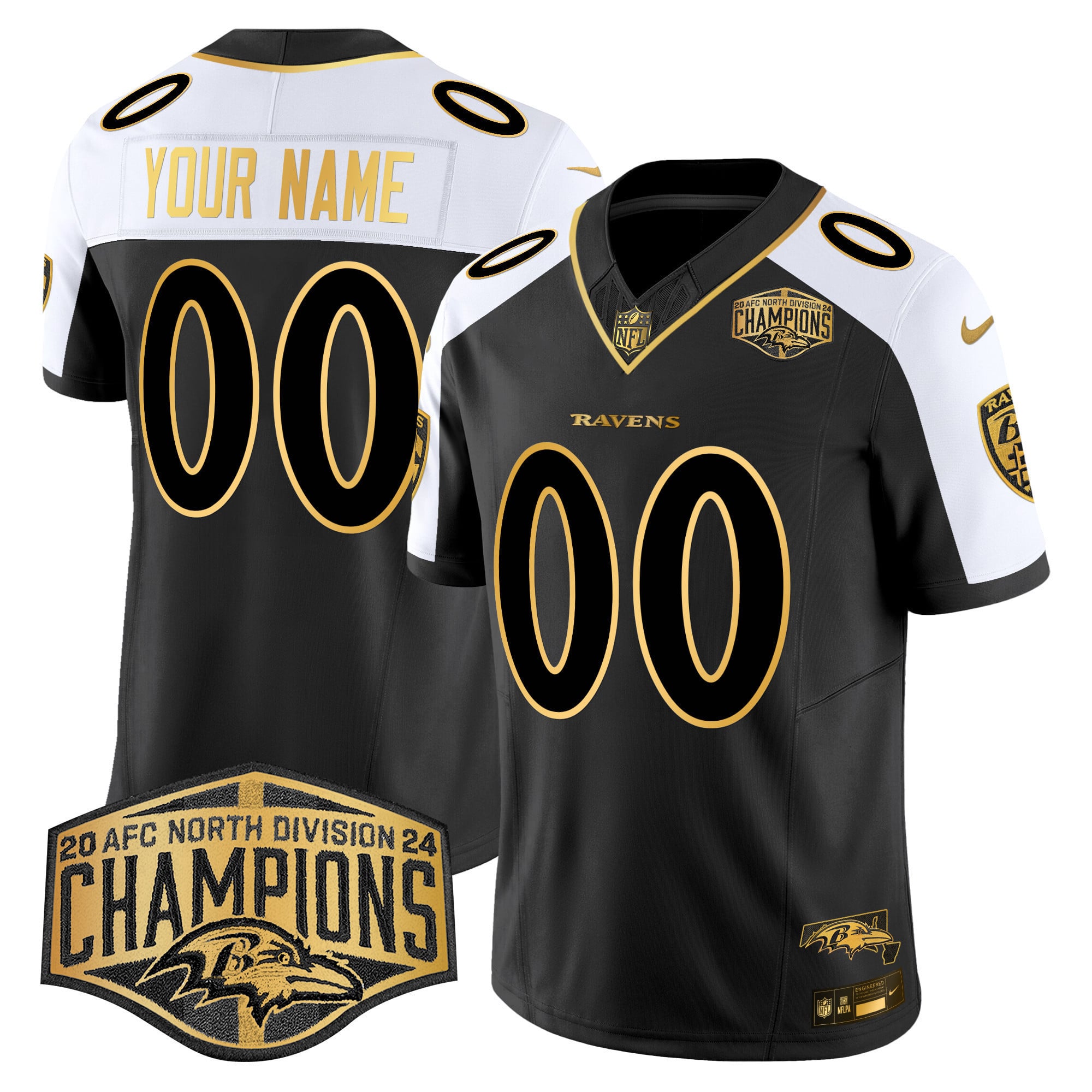 Alternative view of Ravens Custom Black Jersey - Nike - 2024 Champions Edition