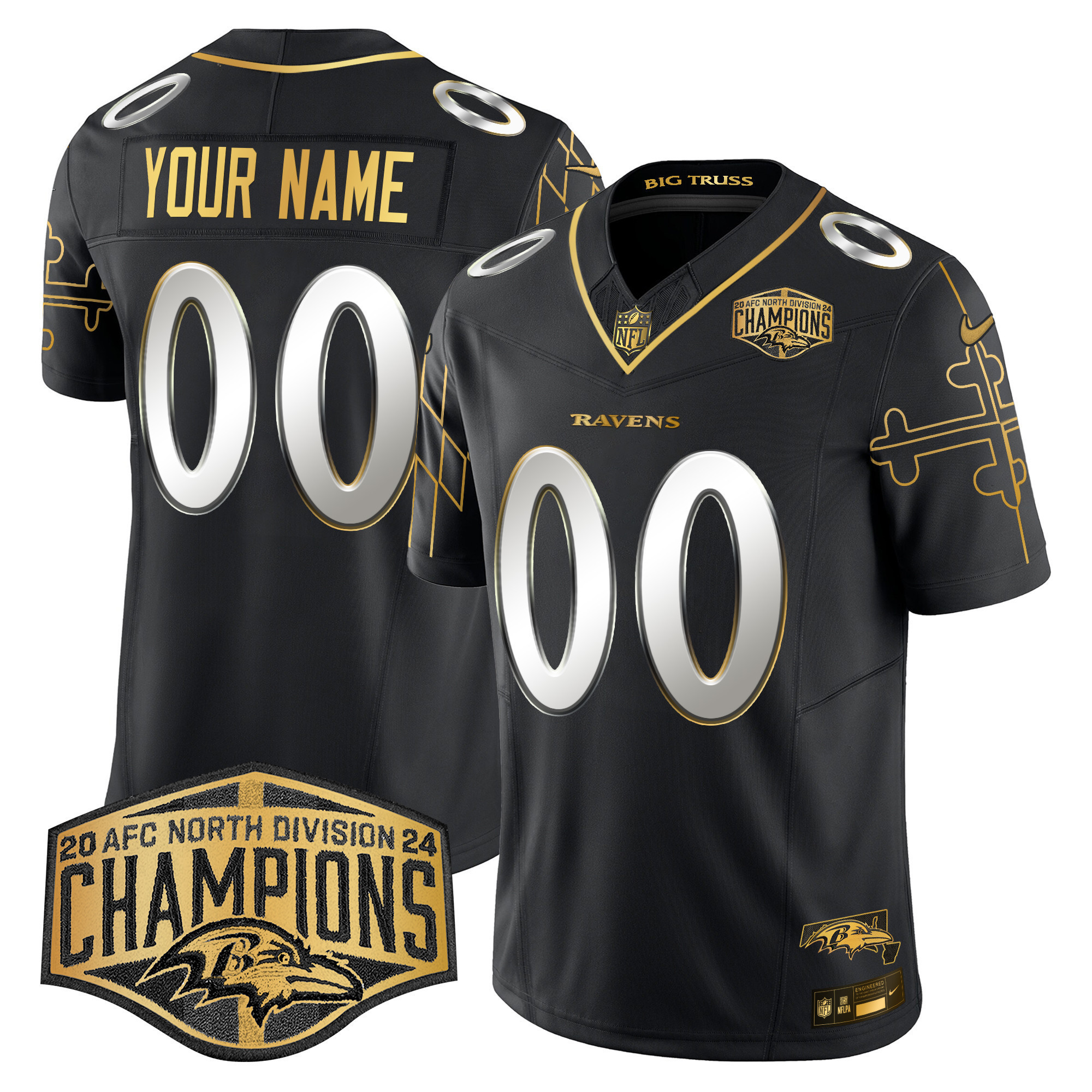 Ravens Custom Black Jersey - Nike - 2024 Champions Edition