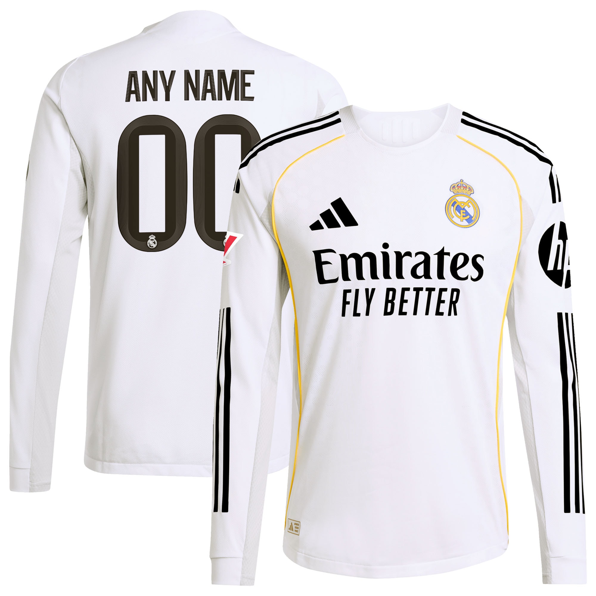 Real Madrid 2025/26 Home Long Sleeve Custom Jersey - White