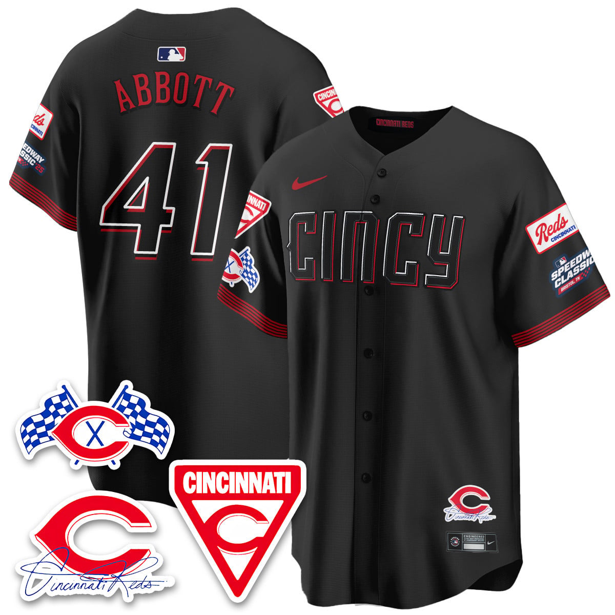 Reds Abbott #41 Black Jersey - Nike Cincinnati