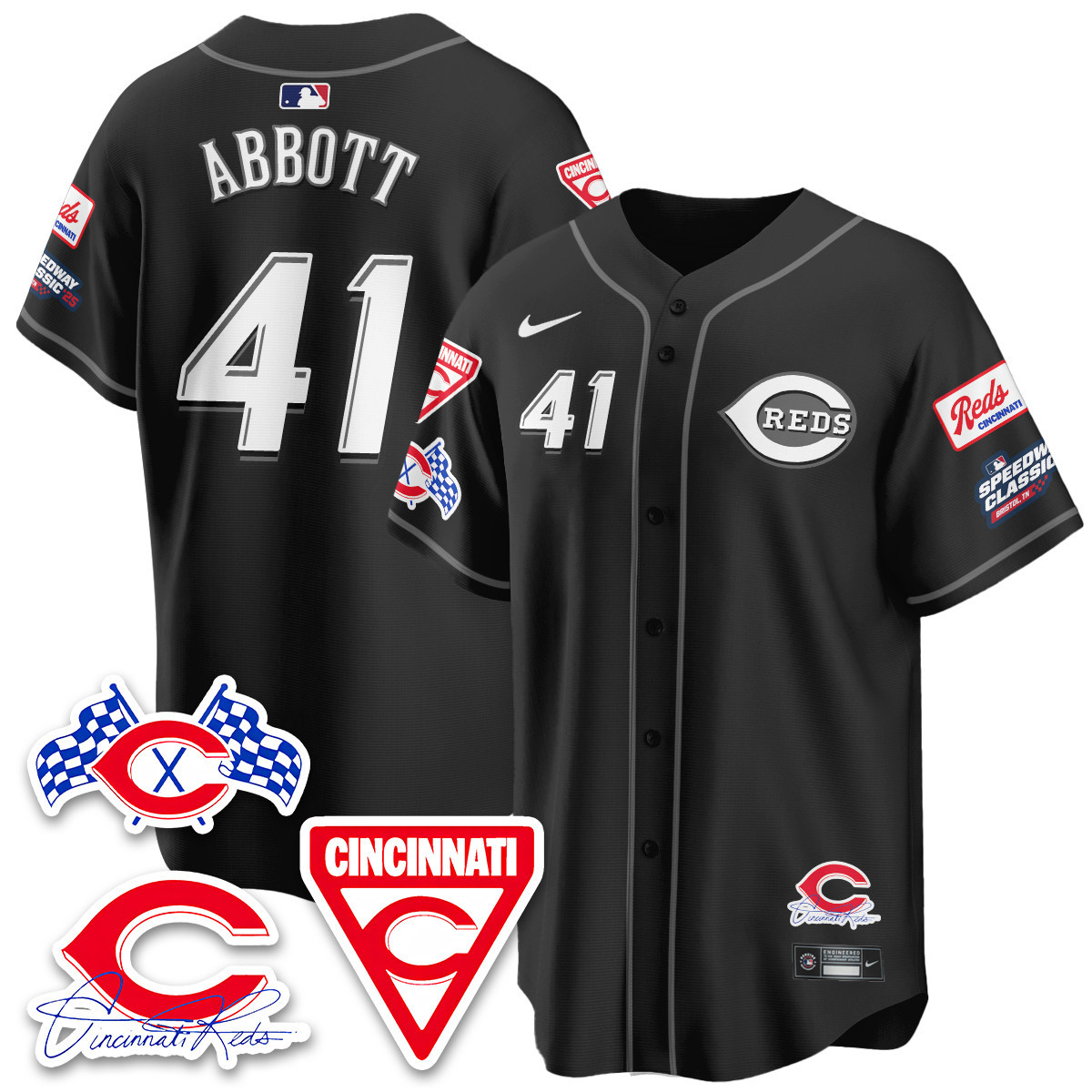 Alternative view of Reds Black Speedway Classic Jersey - Nike Cincinnati Reds Black Jersey