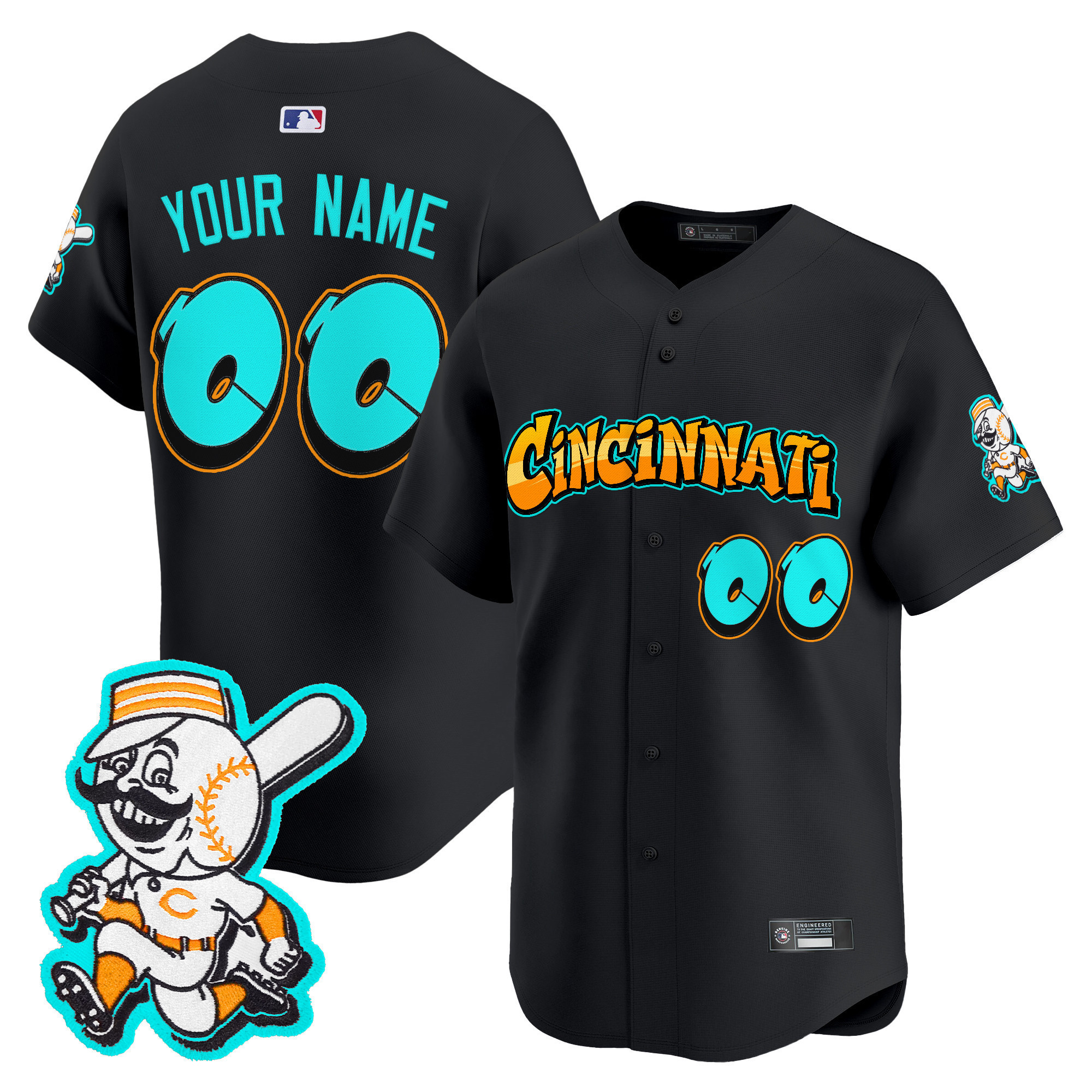 Alternative view of Reds Cream Graffiti Jersey - Nike Cincinnati Reds Cream Jersey