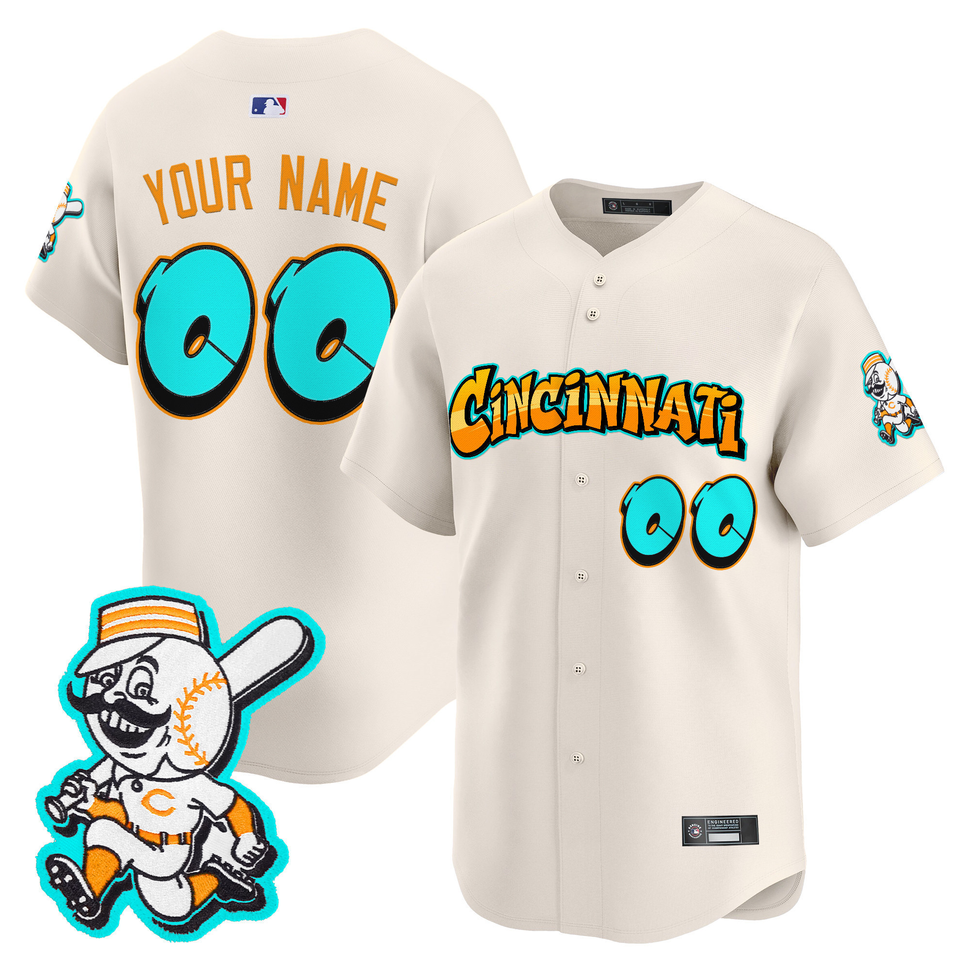 Reds Cream Graffiti Jersey - Nike Cincinnati Reds Cream Jersey