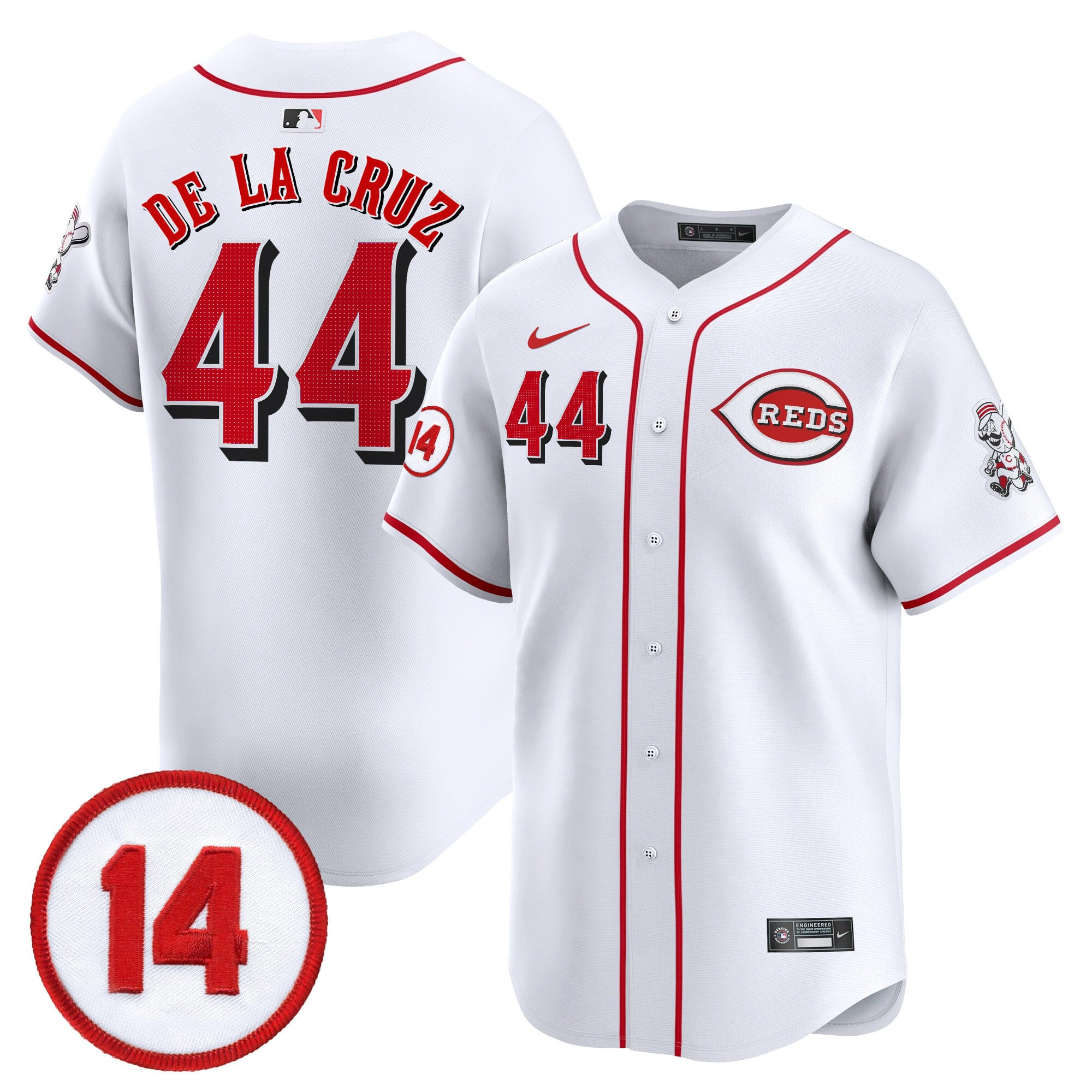Alternative view of Reds Rose #14 White Jersey - Nike - Authentic Baseball Style