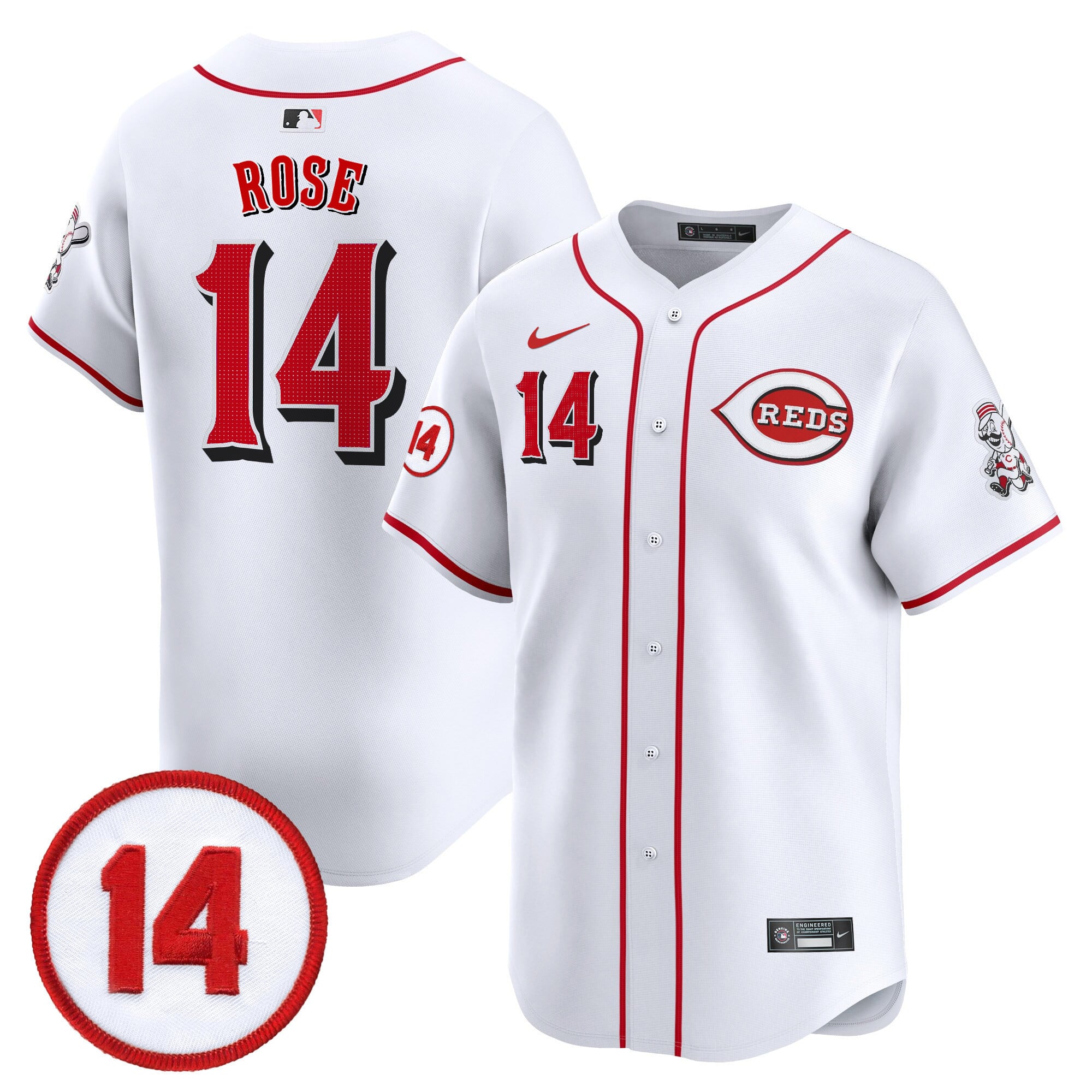 Reds Rose #14 White Jersey - Nike - Authentic Baseball Style