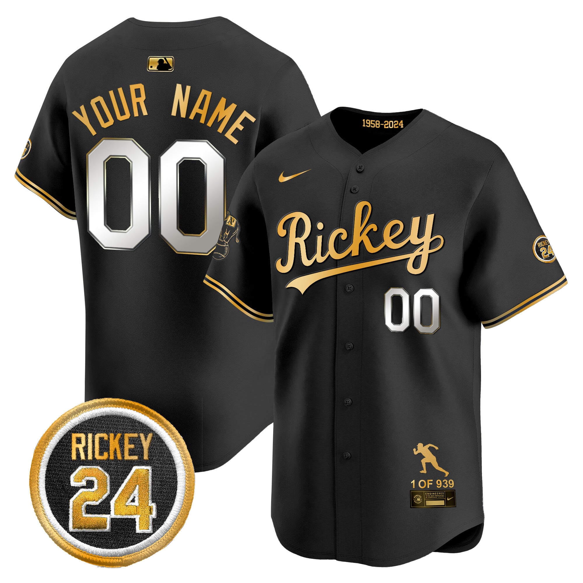 Rickey Henderson Black Gold Jersey - Nike Athletics - Limited Edition