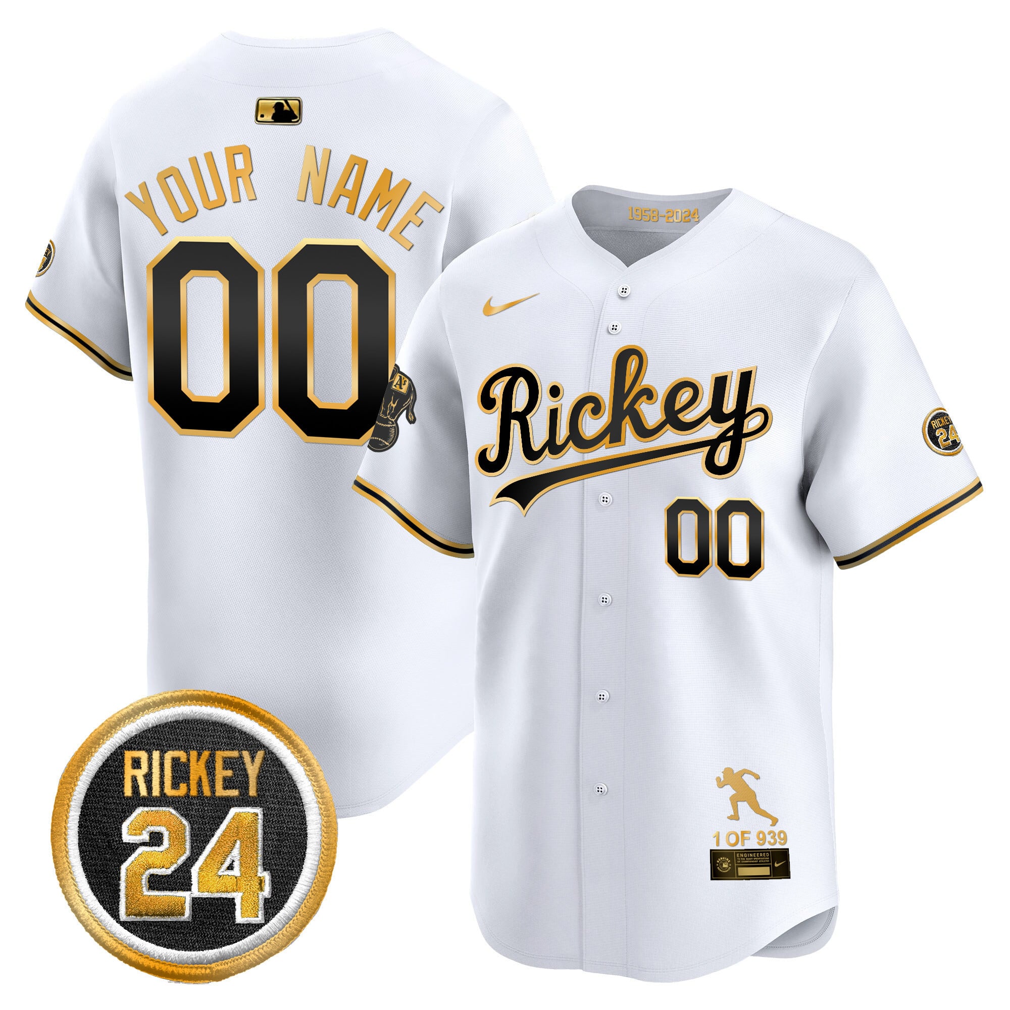 Alternative view of Rickey Henderson Black Gold Jersey - Nike Athletics - Limited Edition