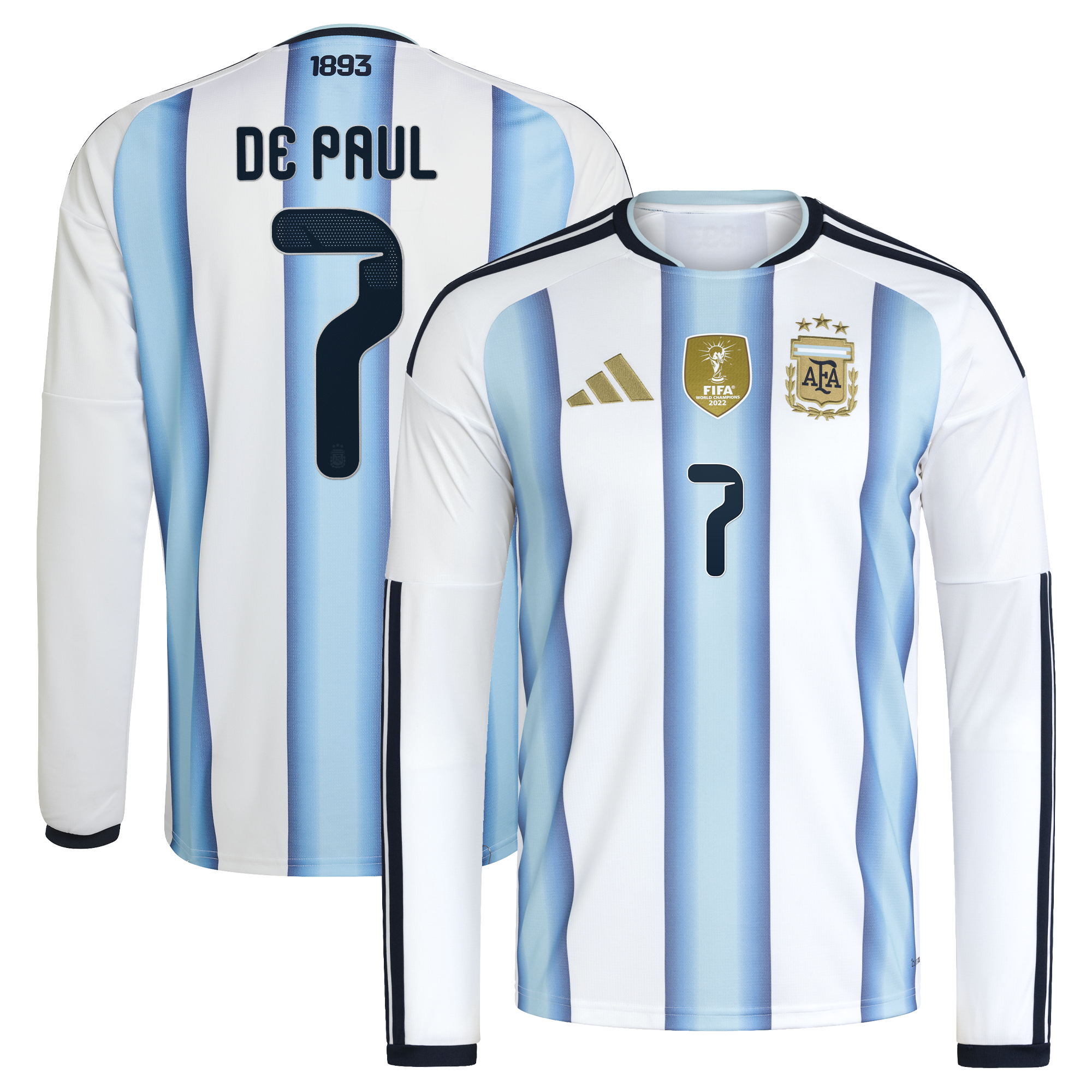 Rodrigo De Paul Argentina National Team 2026 Home Long Sleeve Jersey - White