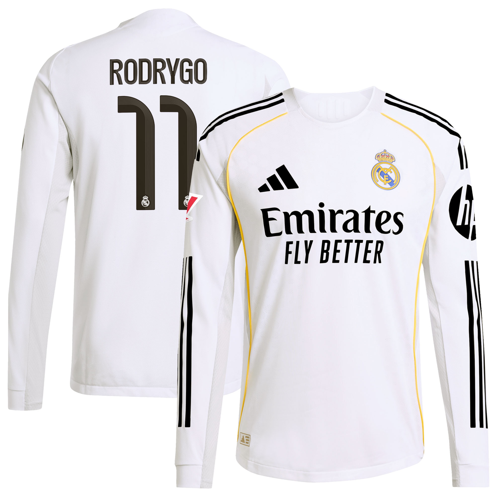 Rodrygo Real Madrid 2025/26 Home Long Sleeve Jersey - White