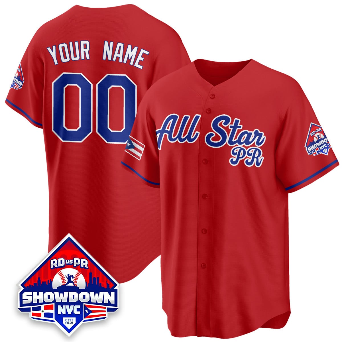 Alternative view of Royal Blue RD vs PR Showdown Jersey - Customizable