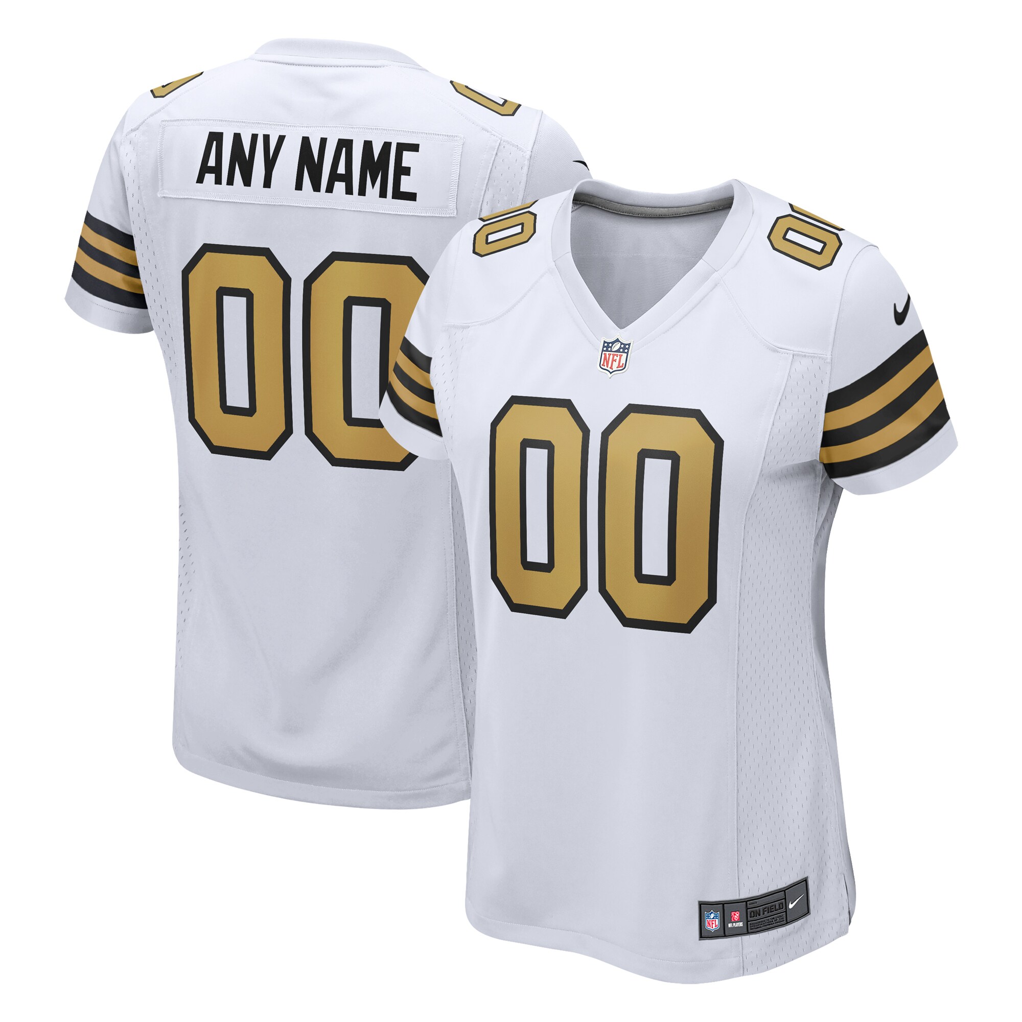 Saints White Women’s Custom Jersey - Nike - Gold Accents