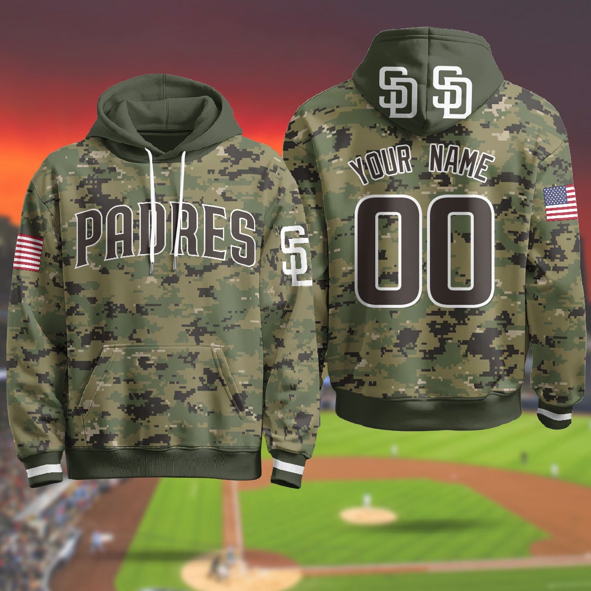 Alternative view of San Diego Padres Camo Hoodie - Personalized Baseball Style