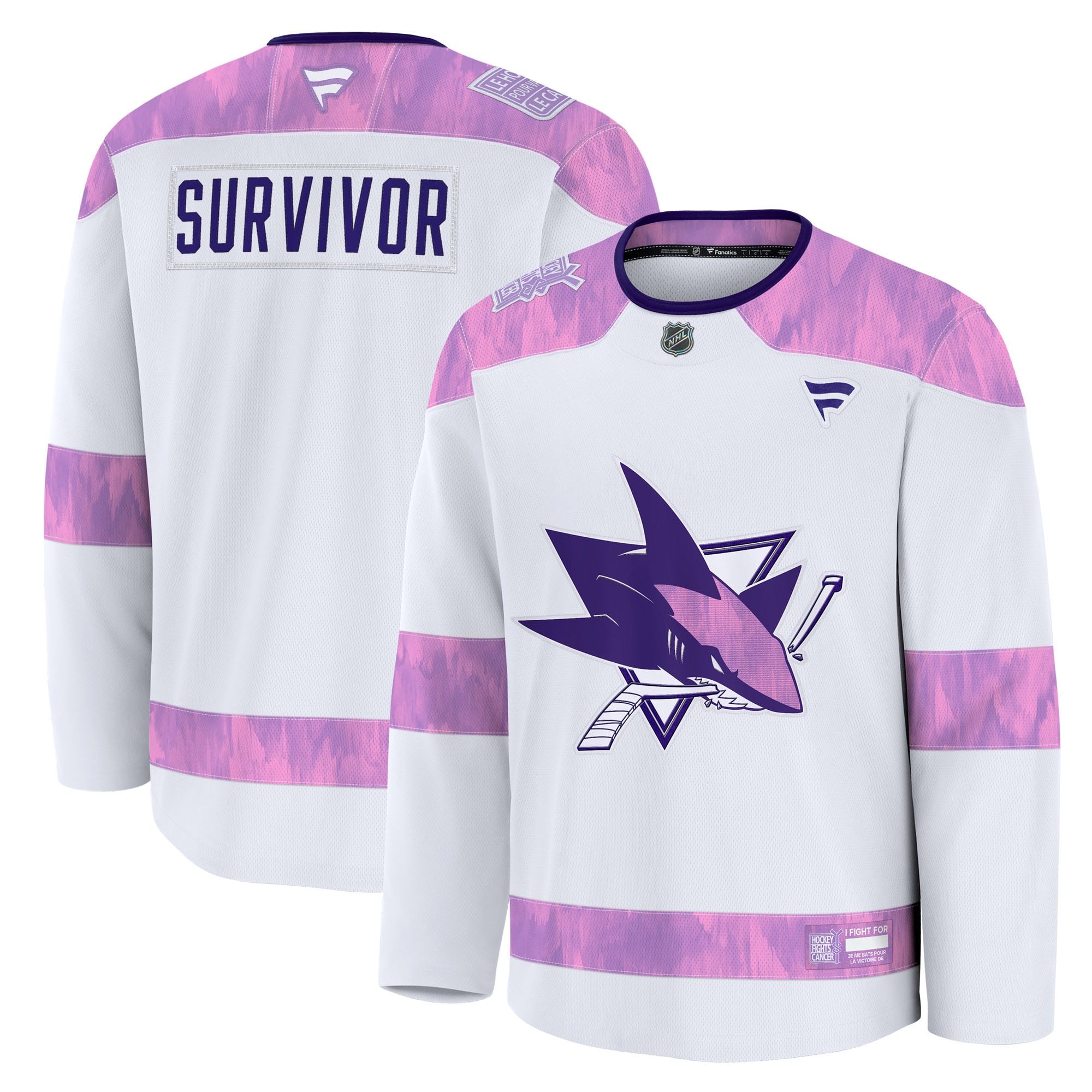 San Jose Sharks Fanatics Hockey Fights Cancer Survivor Practice Jersey - White