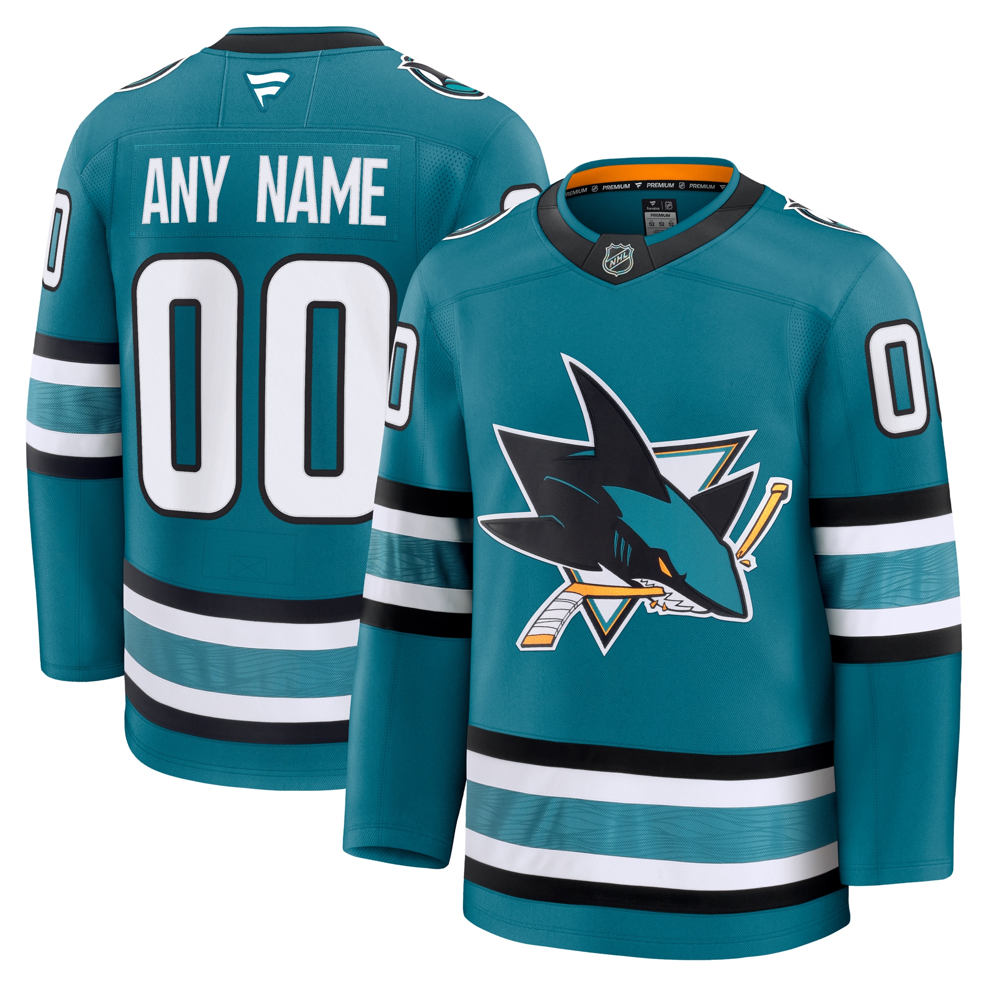 San Jose Sharks Fanatics Home Premium Custom Jersey - Teal