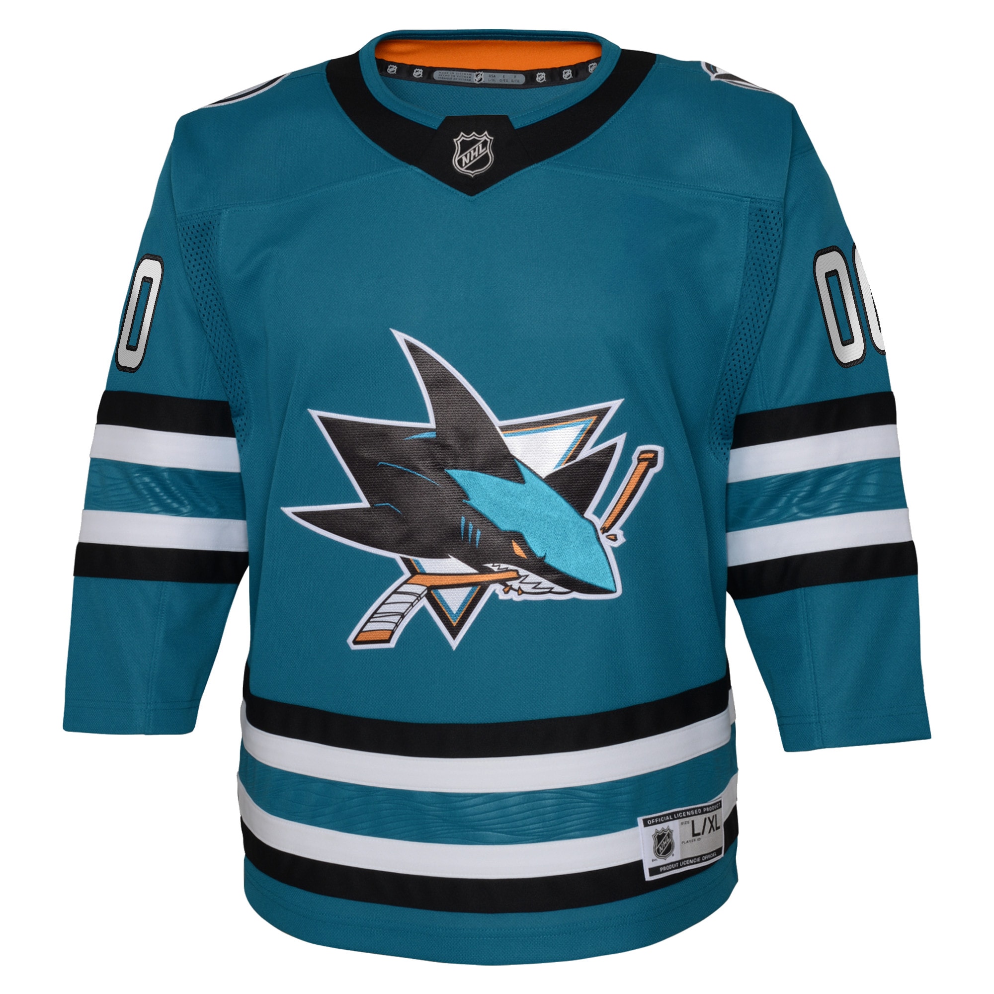 Alternative view of San Jose Sharks Teal Jersey - Custom NHL Fanatics