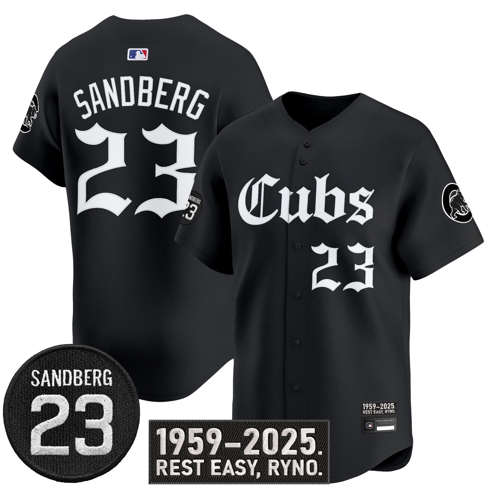 Sandberg Cubs Black Jersey - ‘Rest Easy, Ryno’ Edition
